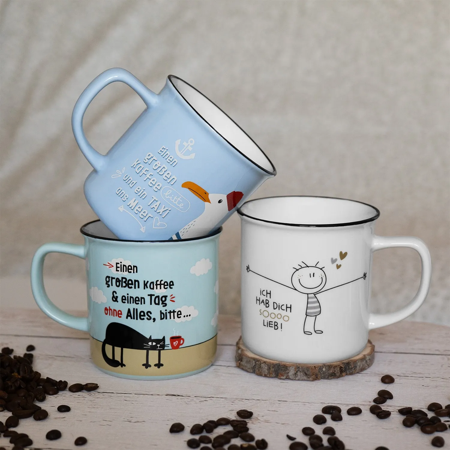 XL-Lieblingsbecher Hab dich sooo lieb in Pastellblau/Weiß mit niedlichen Motiven.