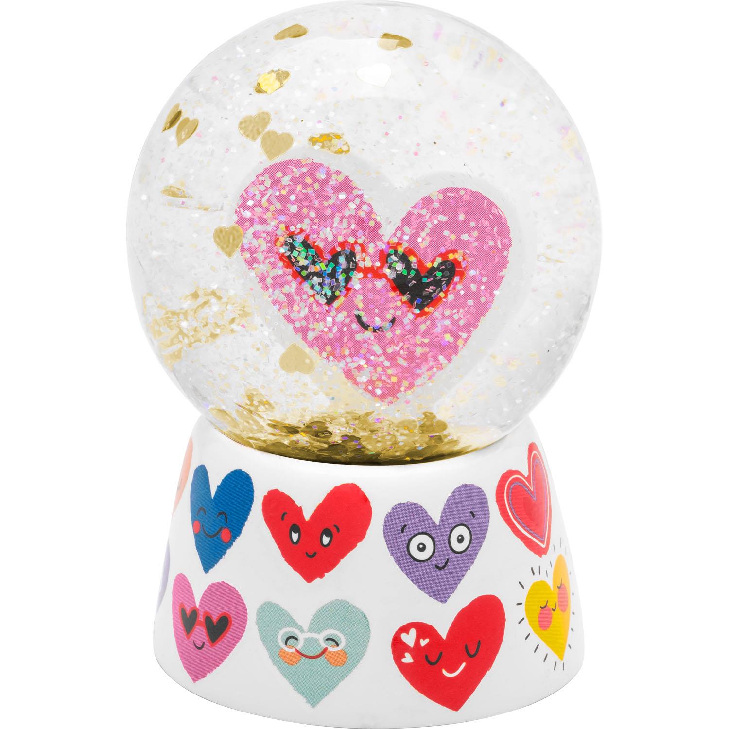 Schneekugel »Herzen« mit pinkem Herz im Glas, bunte Herzen auf dem Sockel