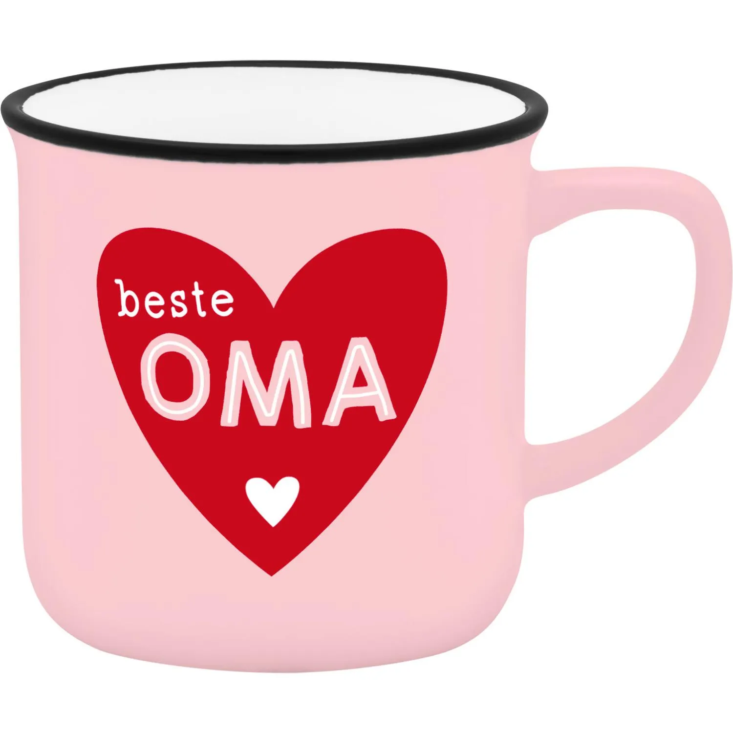 Pinker Espressobecher mit rotem Herz und Aufdruck OMA
