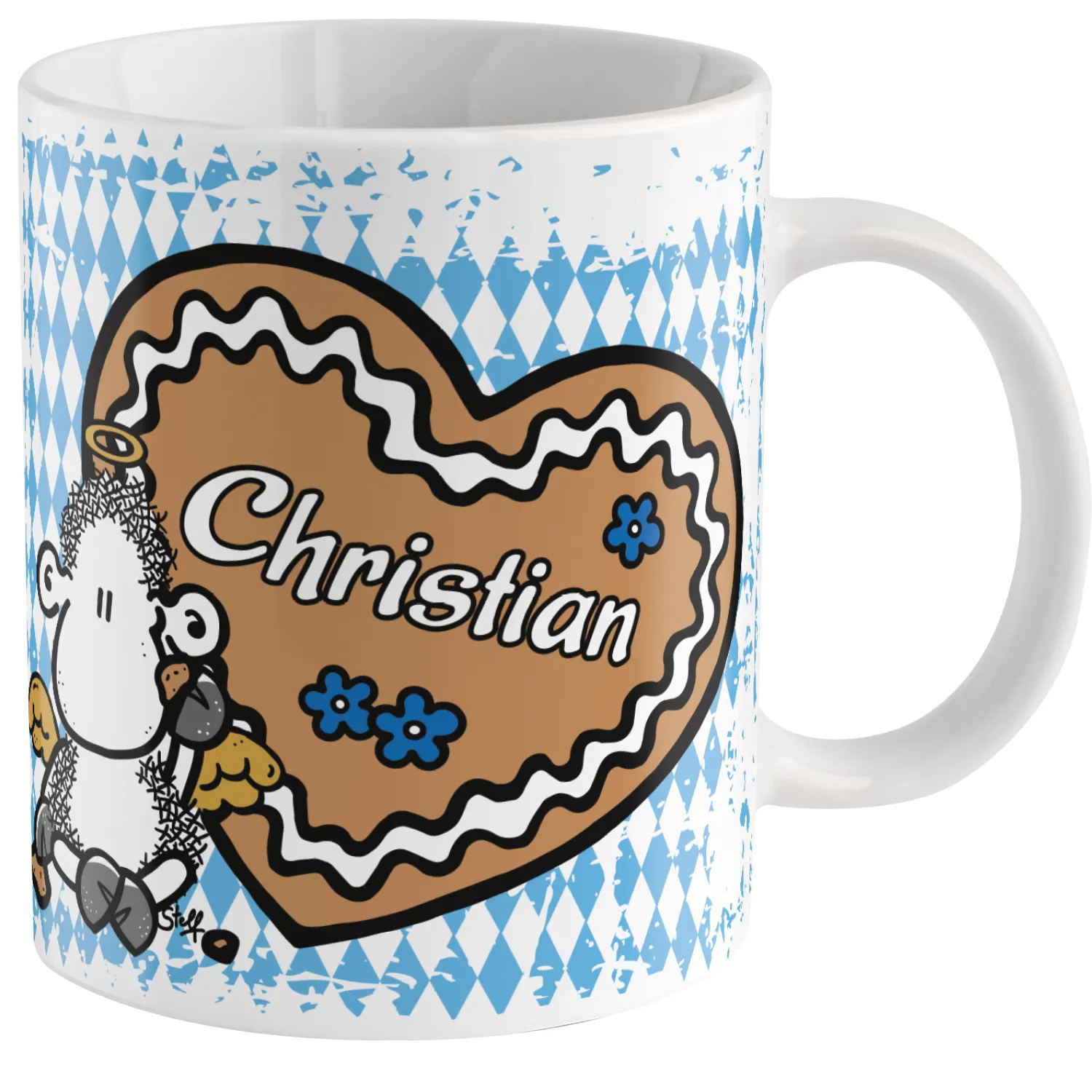 Personalisierte Keramik-Tasse mit Herzkeks-Motiv und Namen