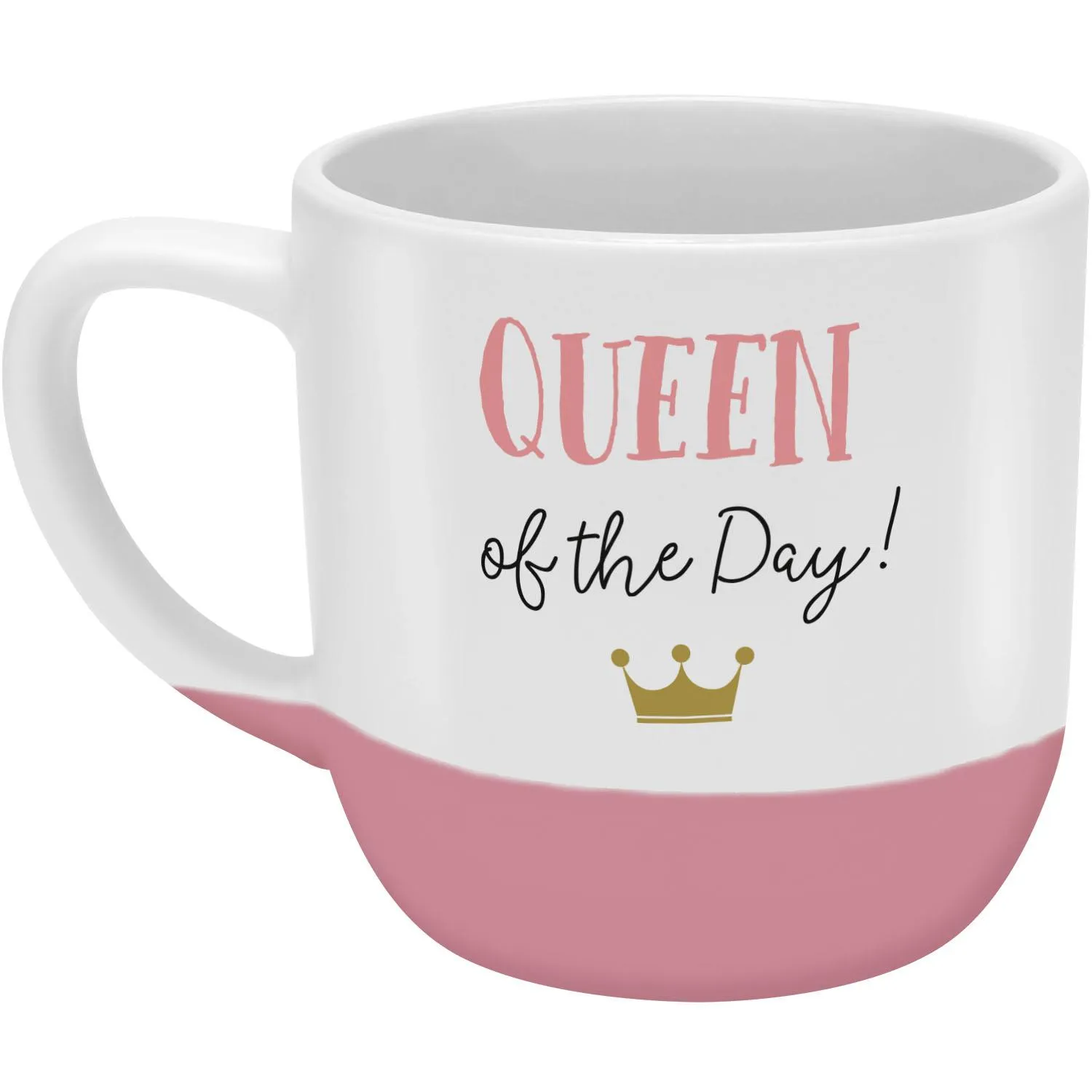 Weiße Steinzeug-Lieblingstasse mit rosa Unterrand und Krone, Schrift Queen of the Day
