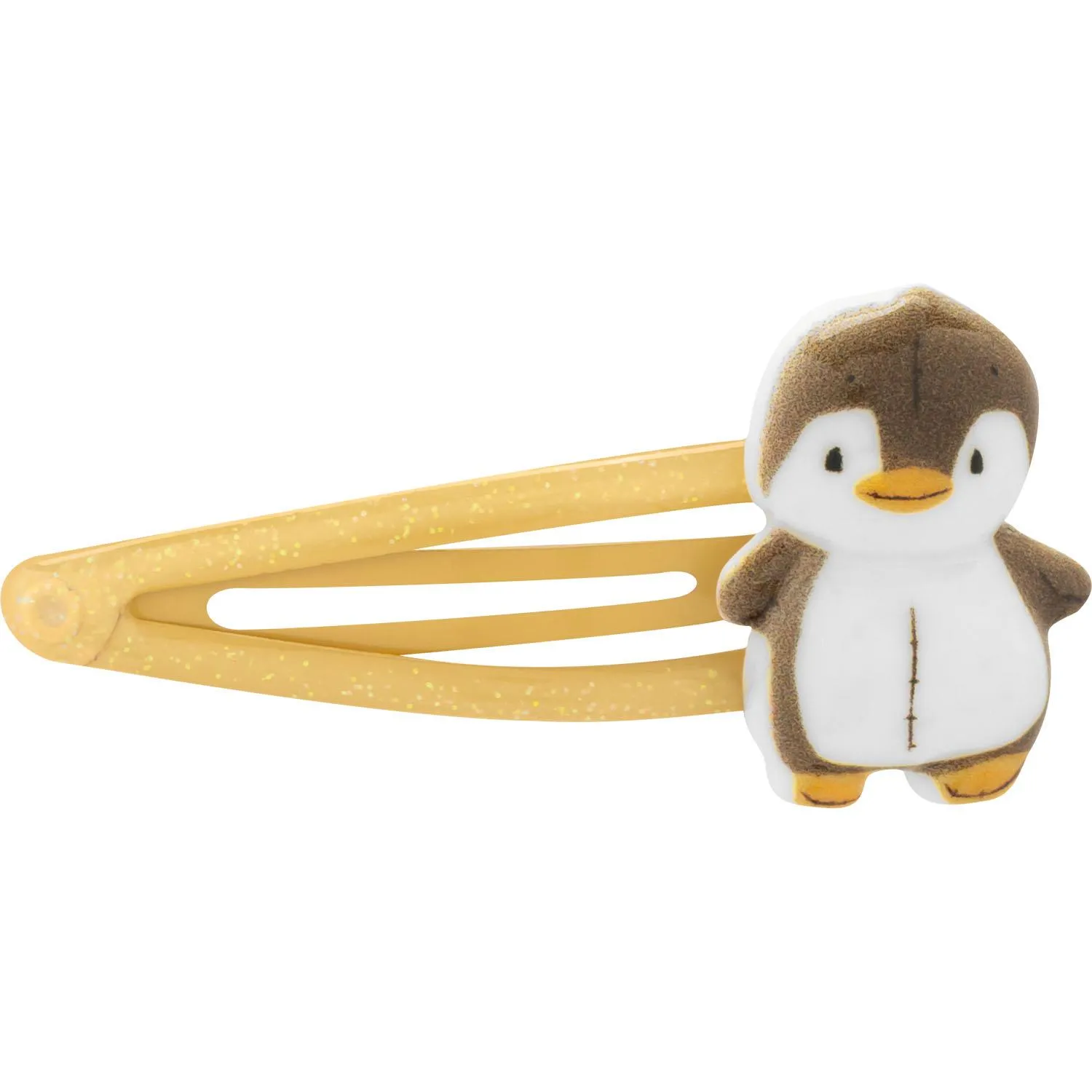 Gelbe Haarspange mit kleinem Pinguin-Anhänger