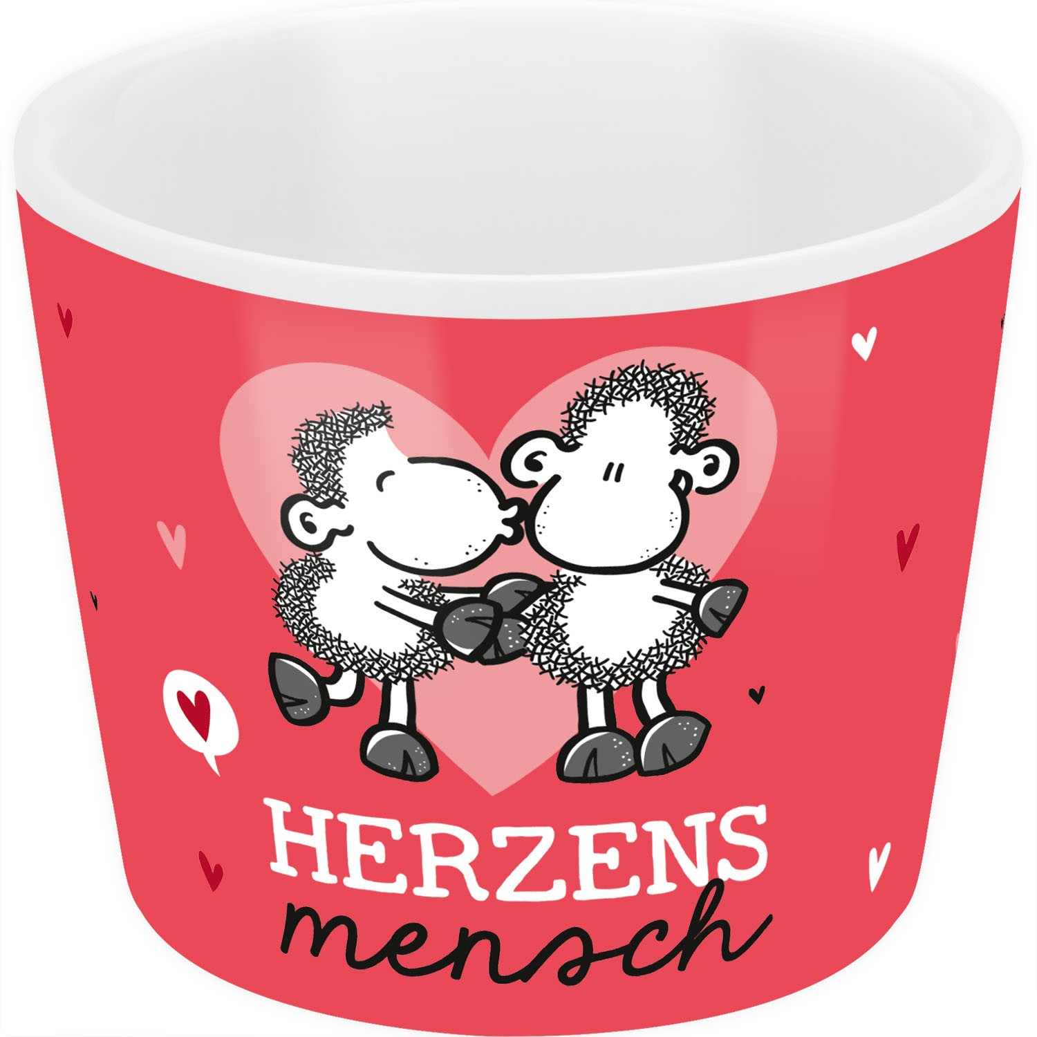 Porzellan-Eierbecher mit zwei Schäfchen, Herzmotiv und Wort Herzensmensch