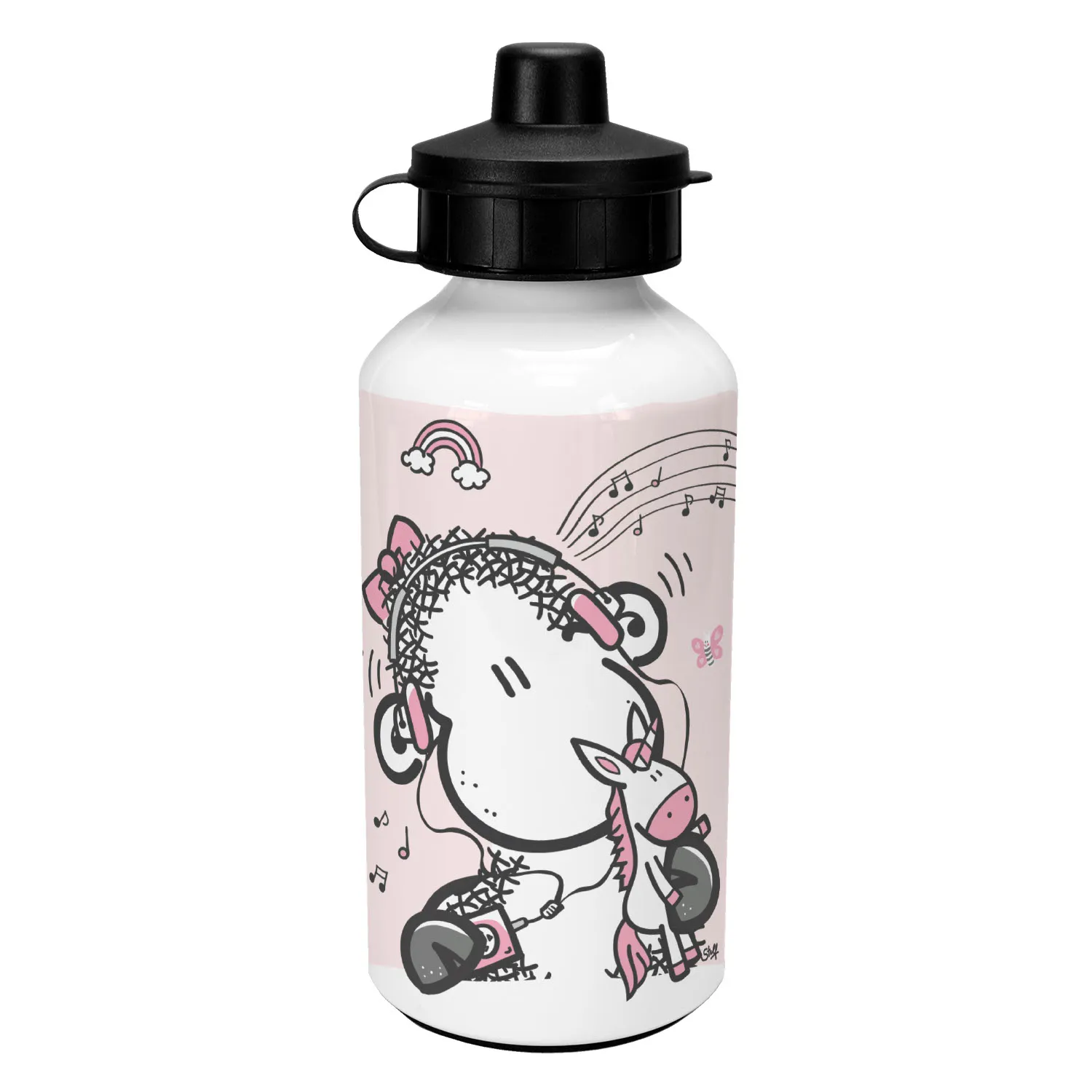 Weiße Aluminium-Trinkflasche mit pinkem Schaf-Design