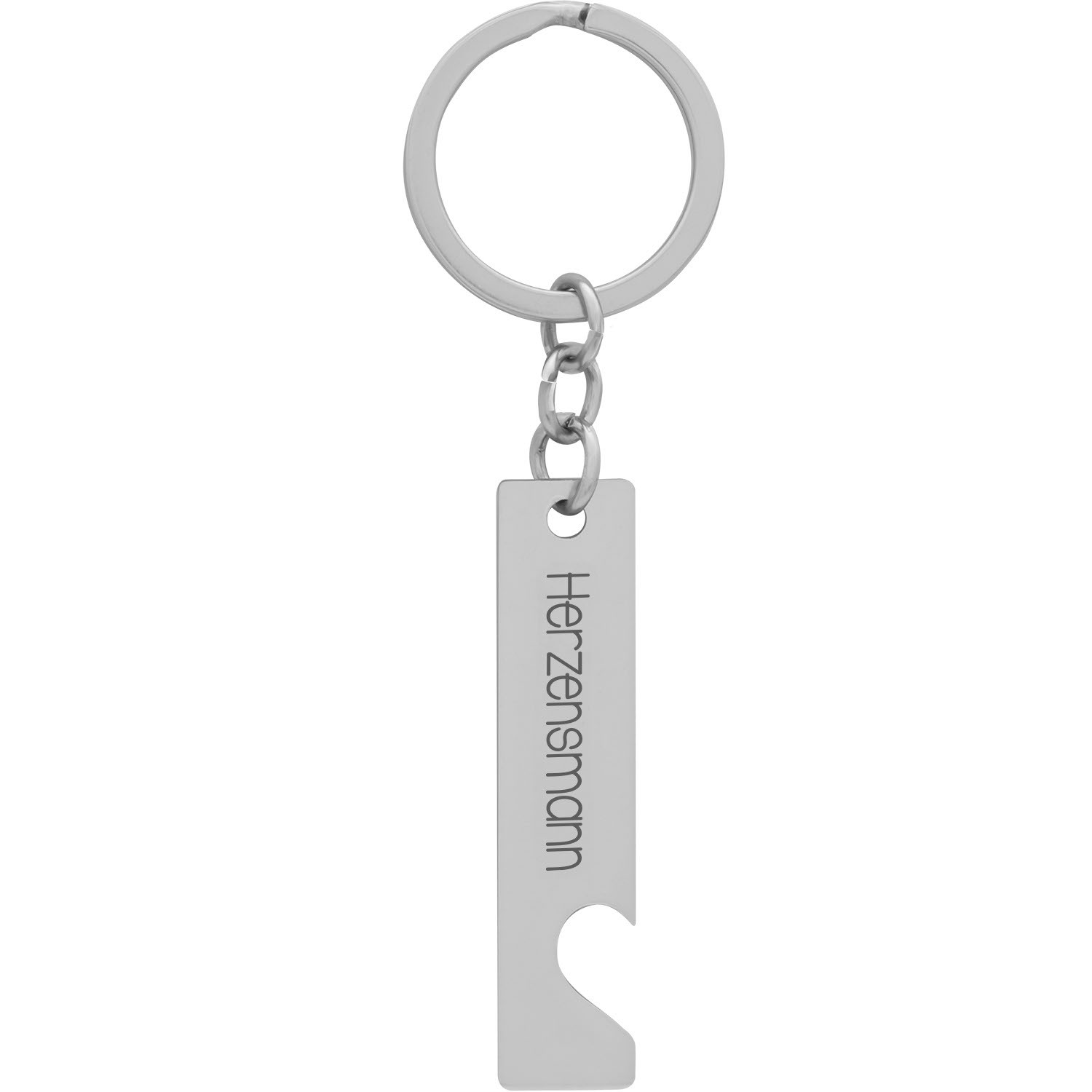 Edelstahl-Schlüsselanhänger mit Herzschnitt und graviertem 'Herzensmann'