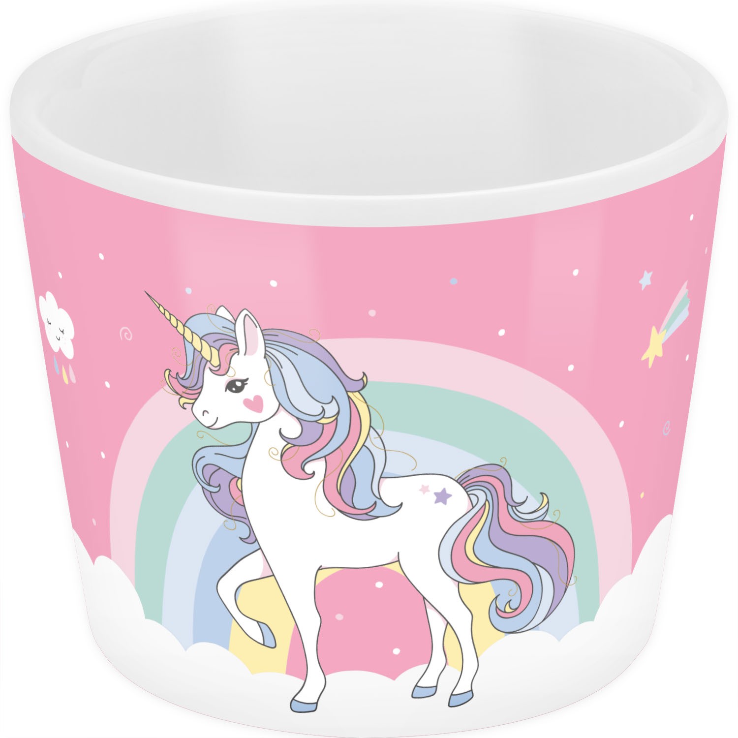 Pinkfarbener Porzellan-Eierbecher mit Einhorn-Design