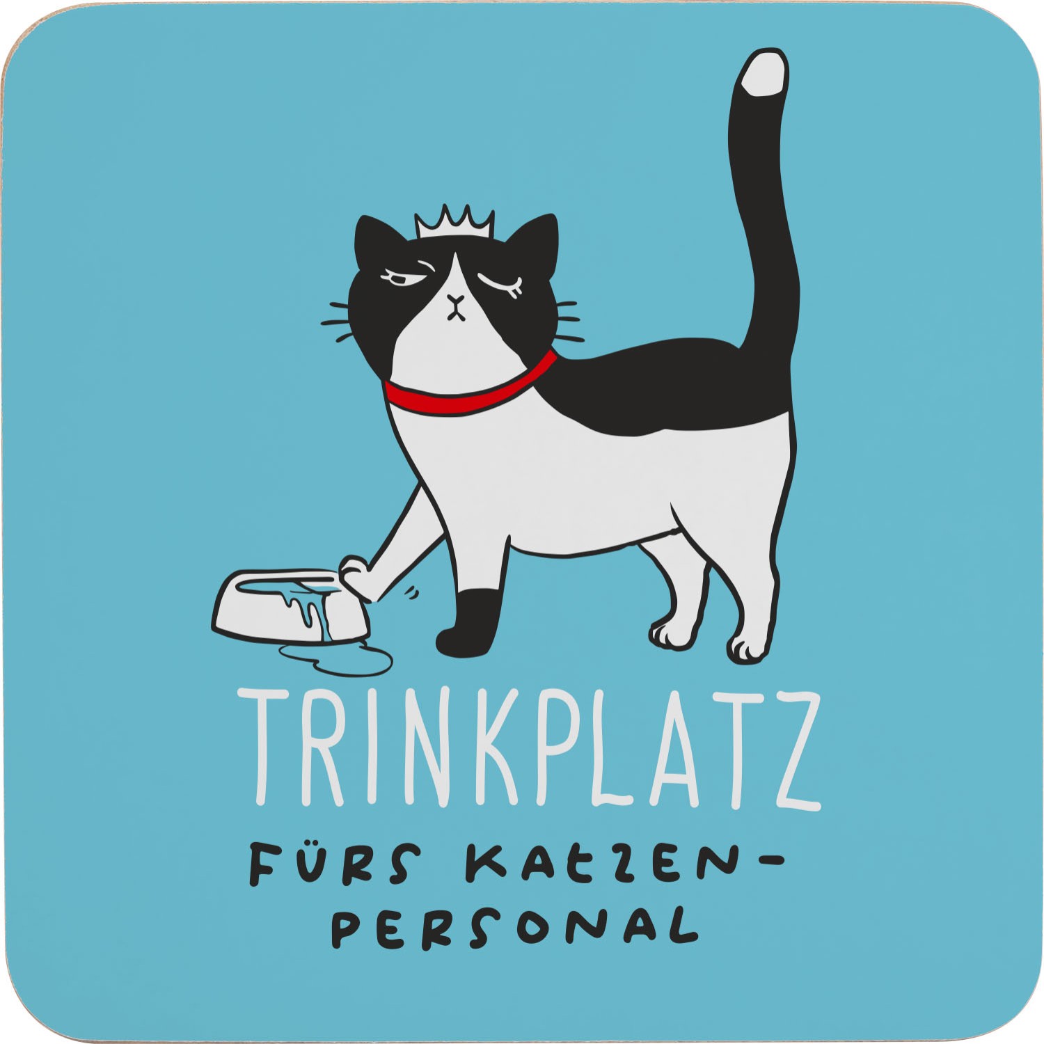 Untersetzer mit Katze und Napf auf türkisfarbener Fläche, 9,5 cm