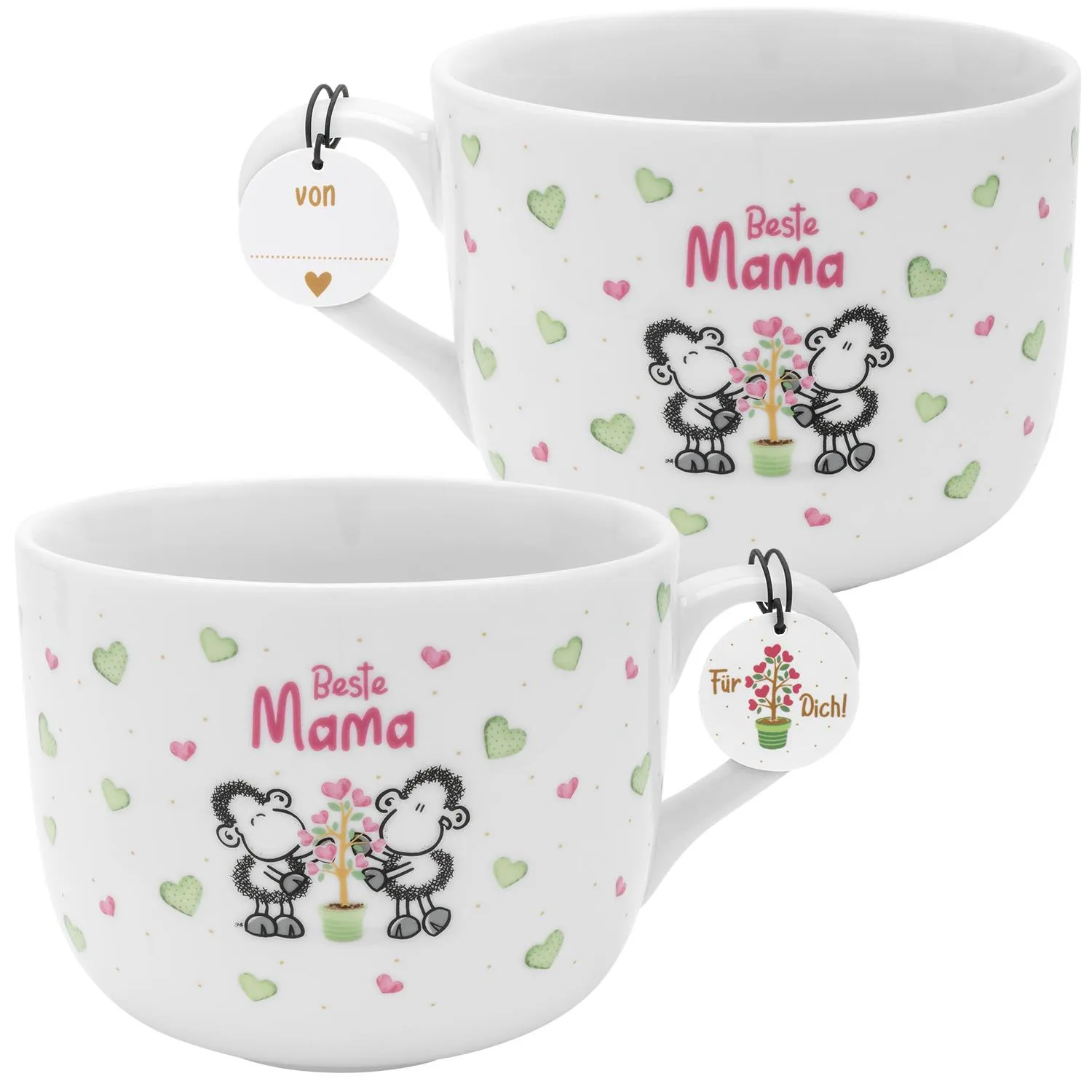 Weiße Jumbo-Tasse »Beste Mama« mit pinkem Schriftzug und Schafmotiv