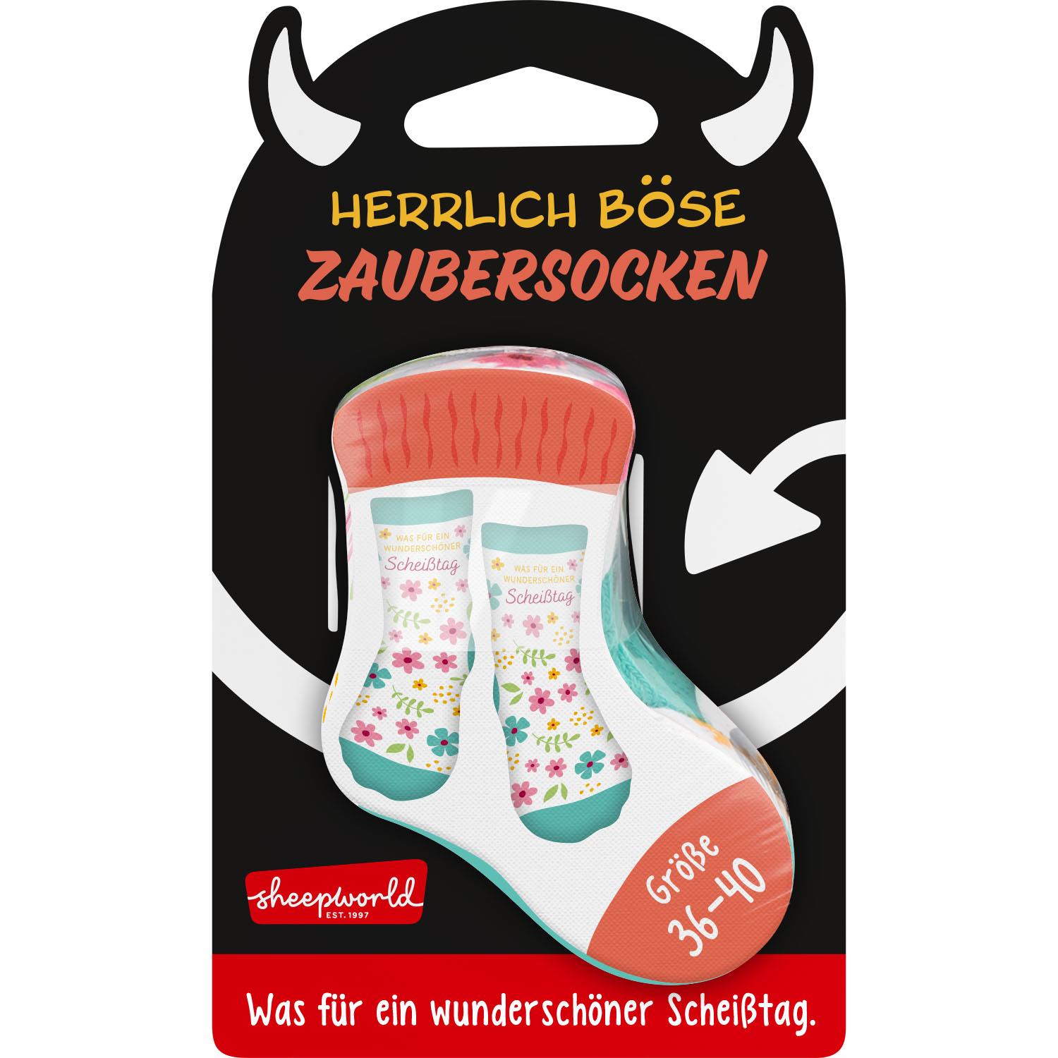 Zaubersocken Scheisstag – bunte Blumenmuster-Socken, Größe 36-40