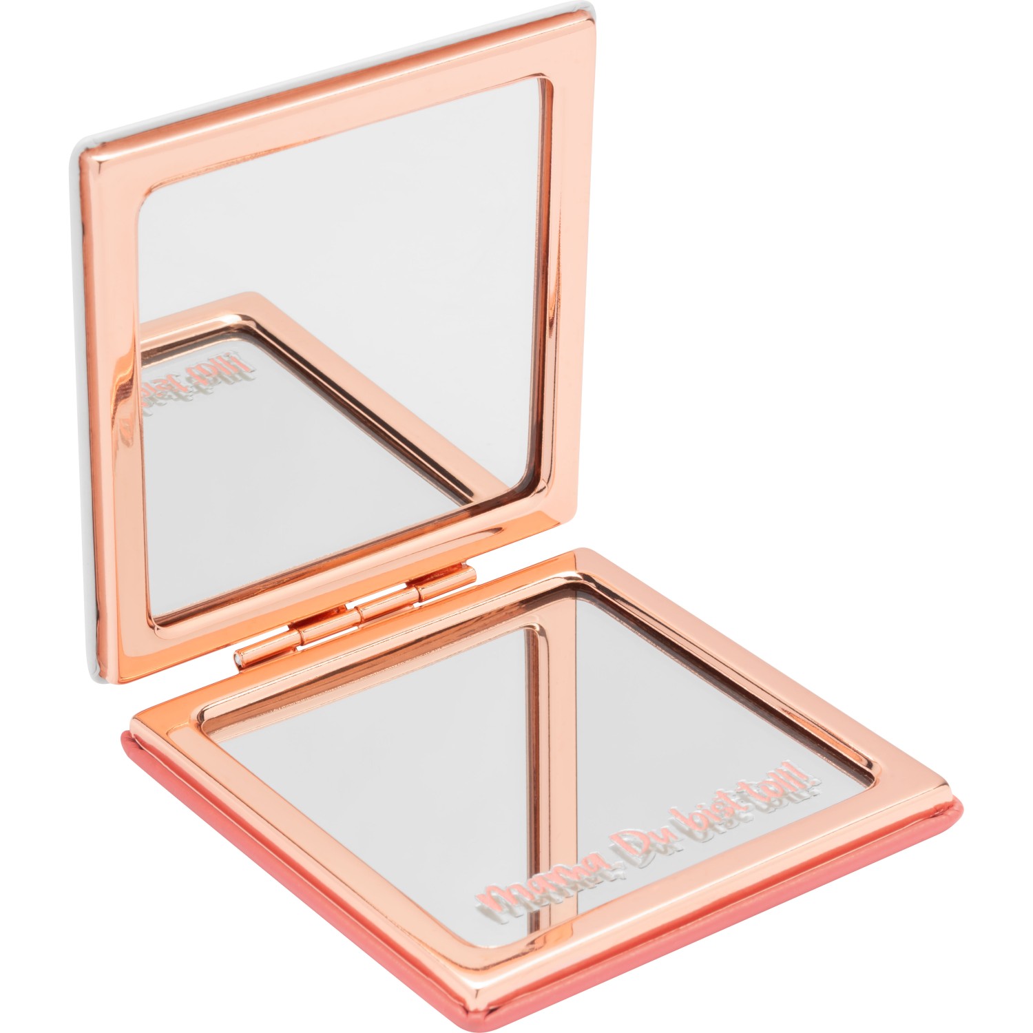 Rosengold-Taschenspiegel, klappbar, zwei Spiegel, Botschaft 'Du bist toll', 7,2 x 7,2 cm