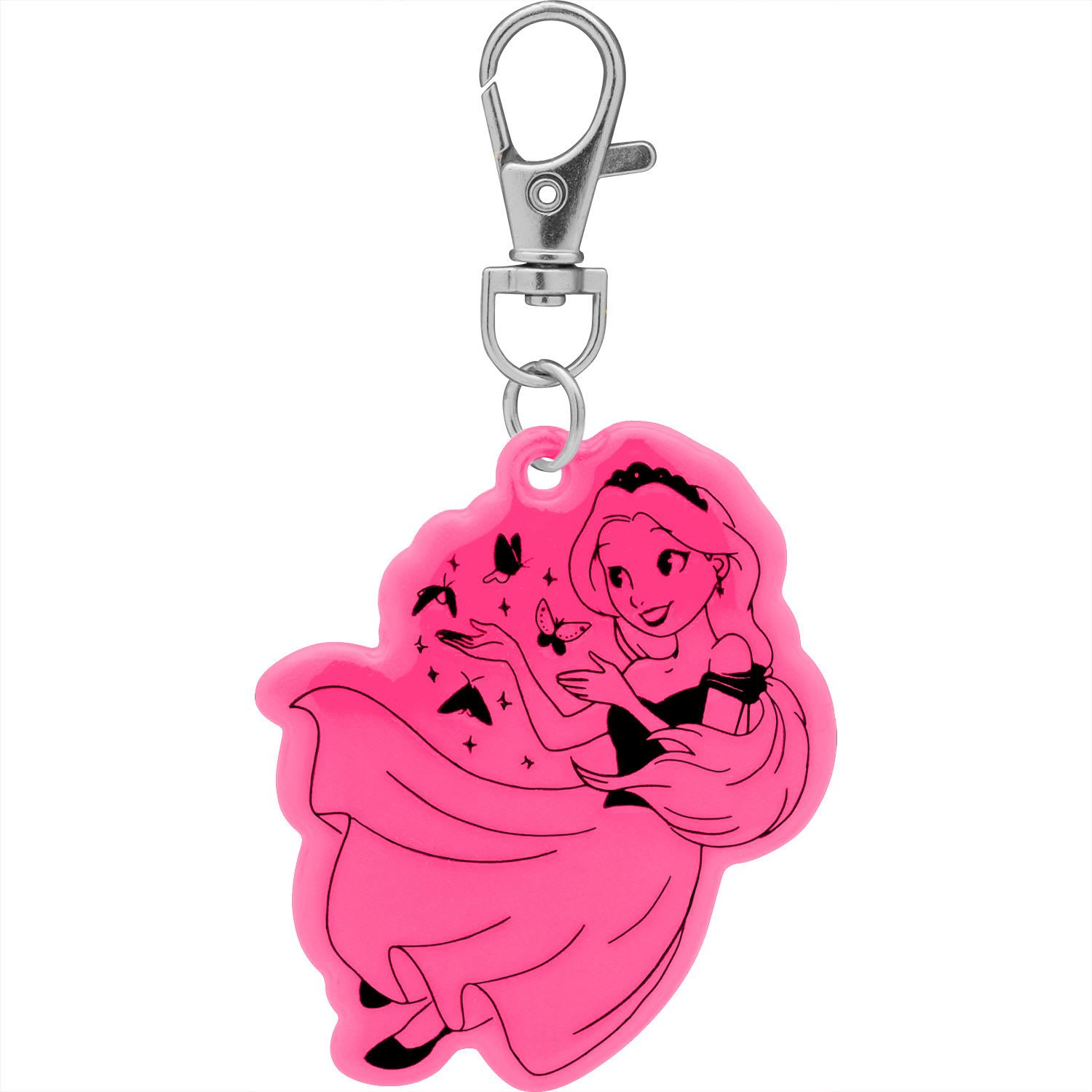 Neon-Pink Prinzessin Reflektor mit Karabiner, Kunststoff/Metall, 9,5 x 5,3 cm