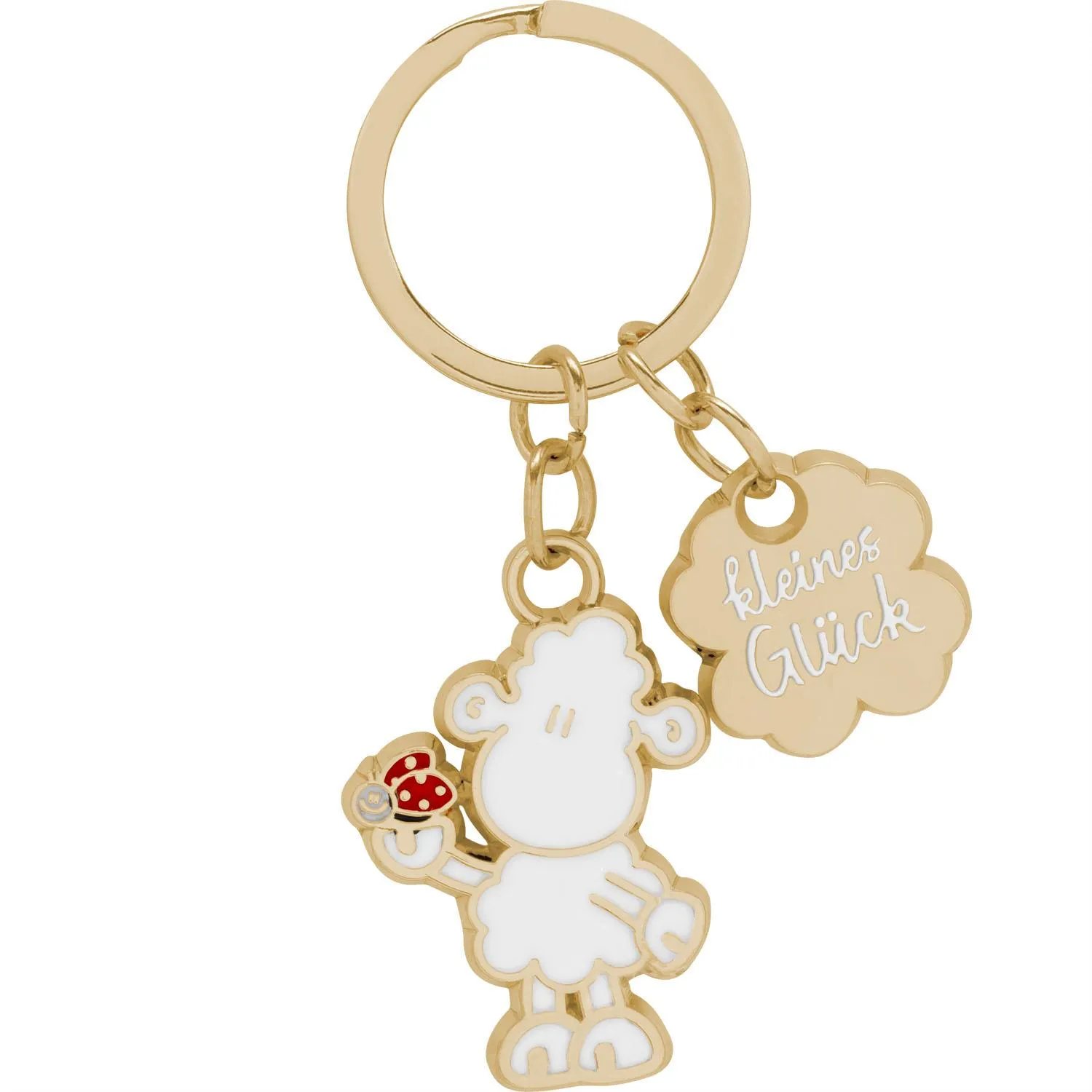 Goldfarbener Schlüsselanhänger mit Schaf-Motiv, Glück-Wolke und Pilz-Anhängern