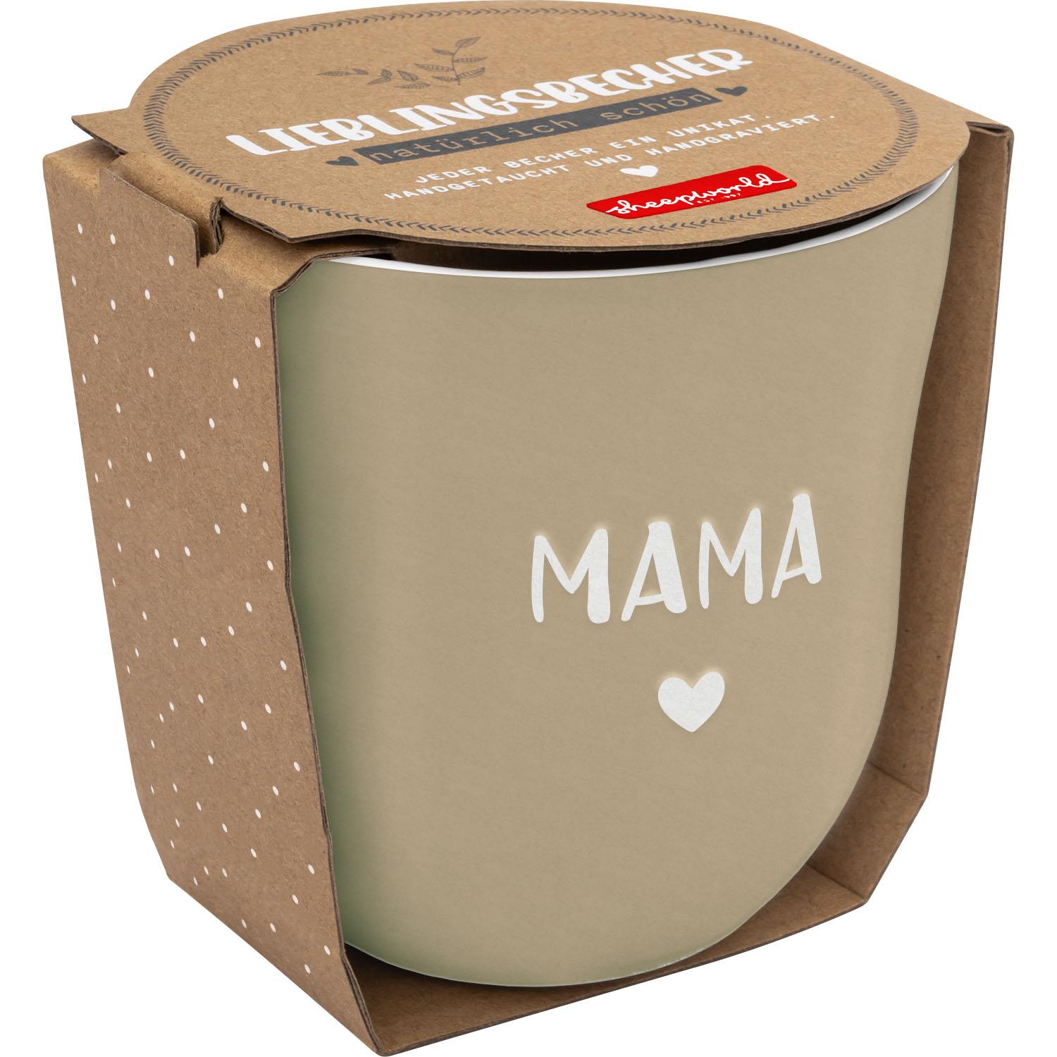 Beiger Steinzeugbecher mit MAMA-Schriftzug und Herz