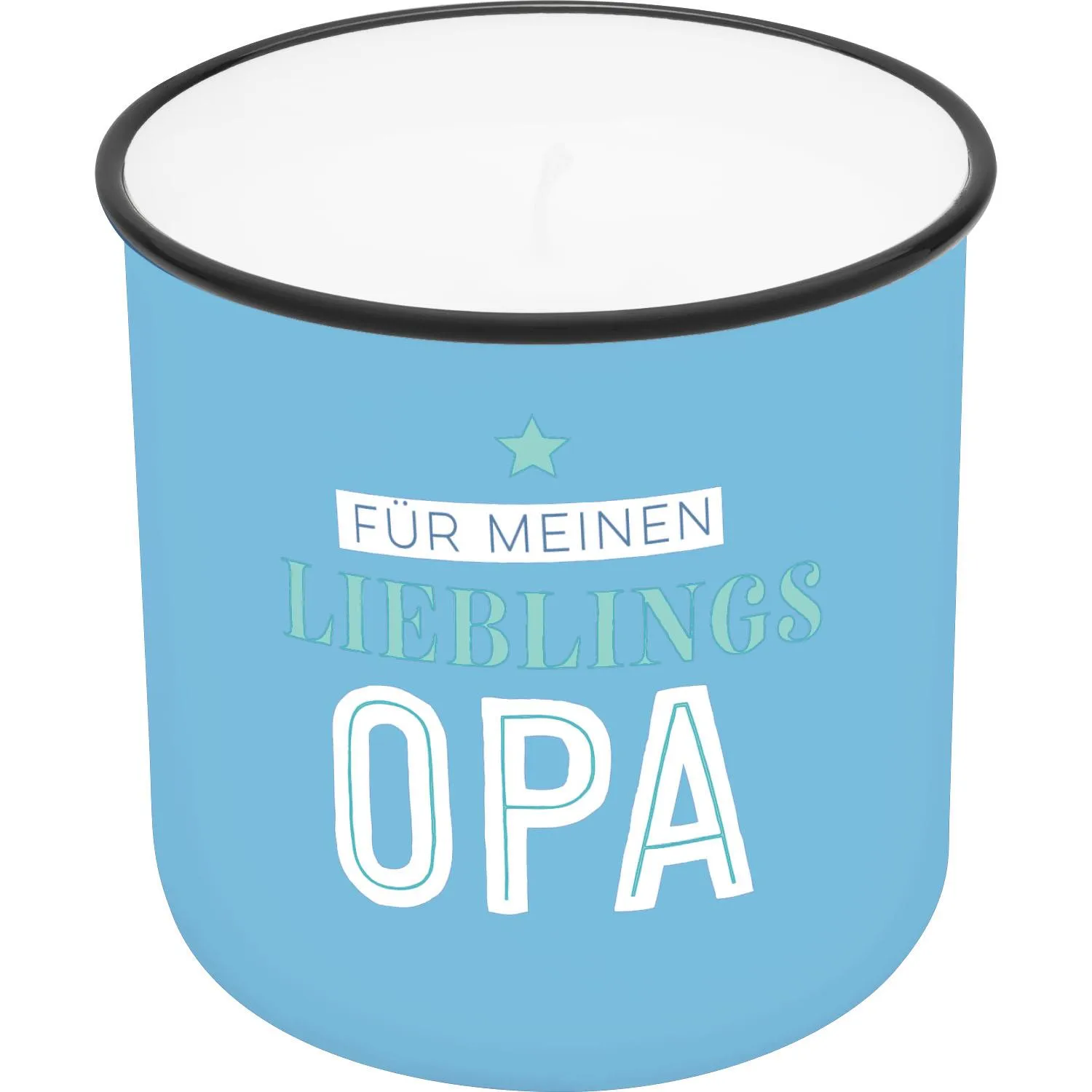 Blauer Kerzen-Becher mit Innenraum und Schriftzug Für meinen Liebling OPA