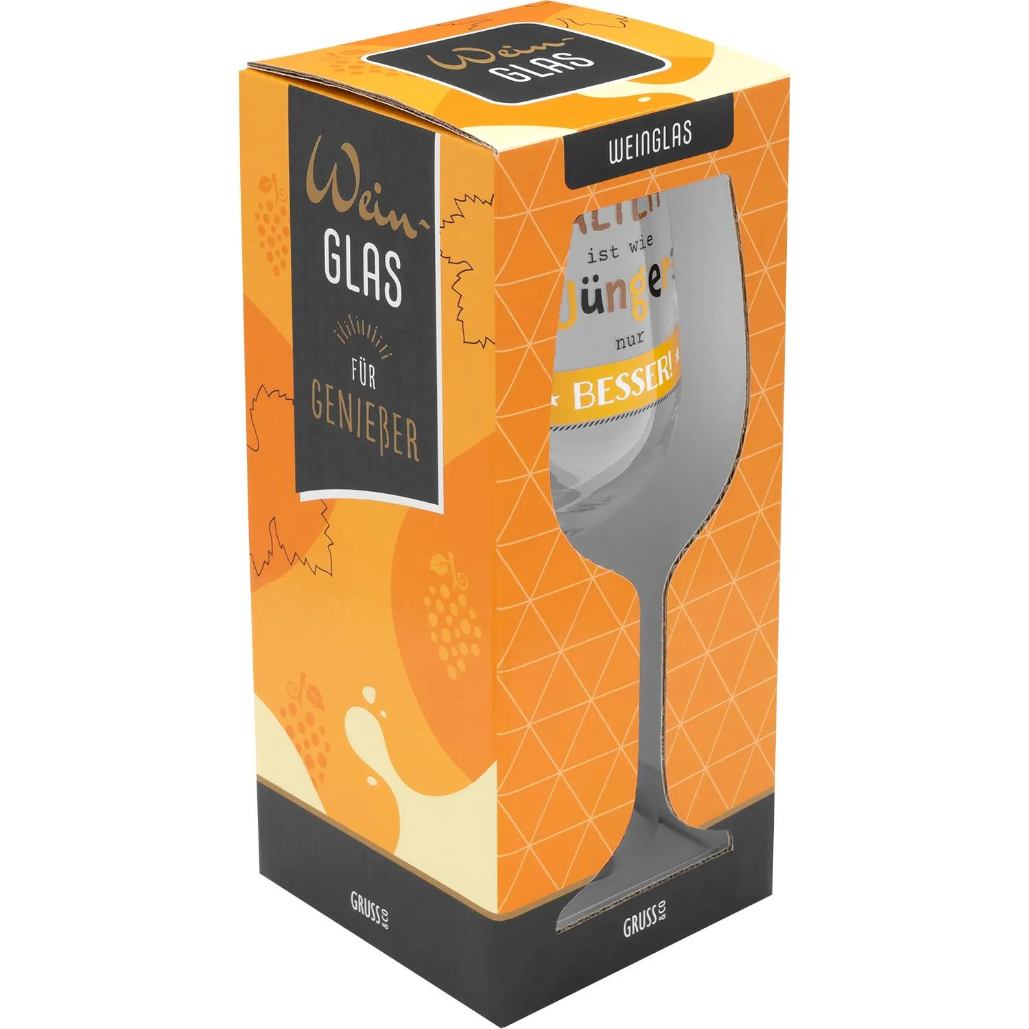 Weinglas mit Spruchdruck in Geschenkbox – 40 cl, 22 cm hoch, Handwäsche empfohlen