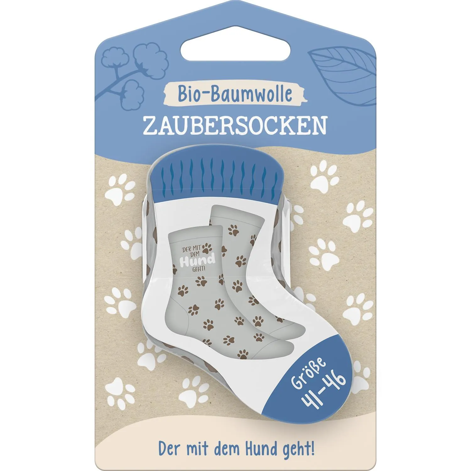 Zaubersocken aus Bio-Baumwolle mit Pfoten-Muster und blauem Bündchen