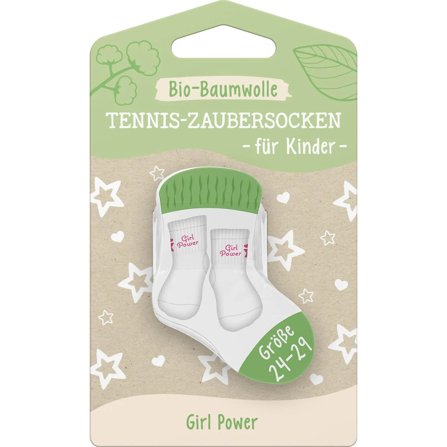 Kleinkind-Socken aus Bio-Baumwolle mit grünem Bündchen und 'Girl Power'-Druck
