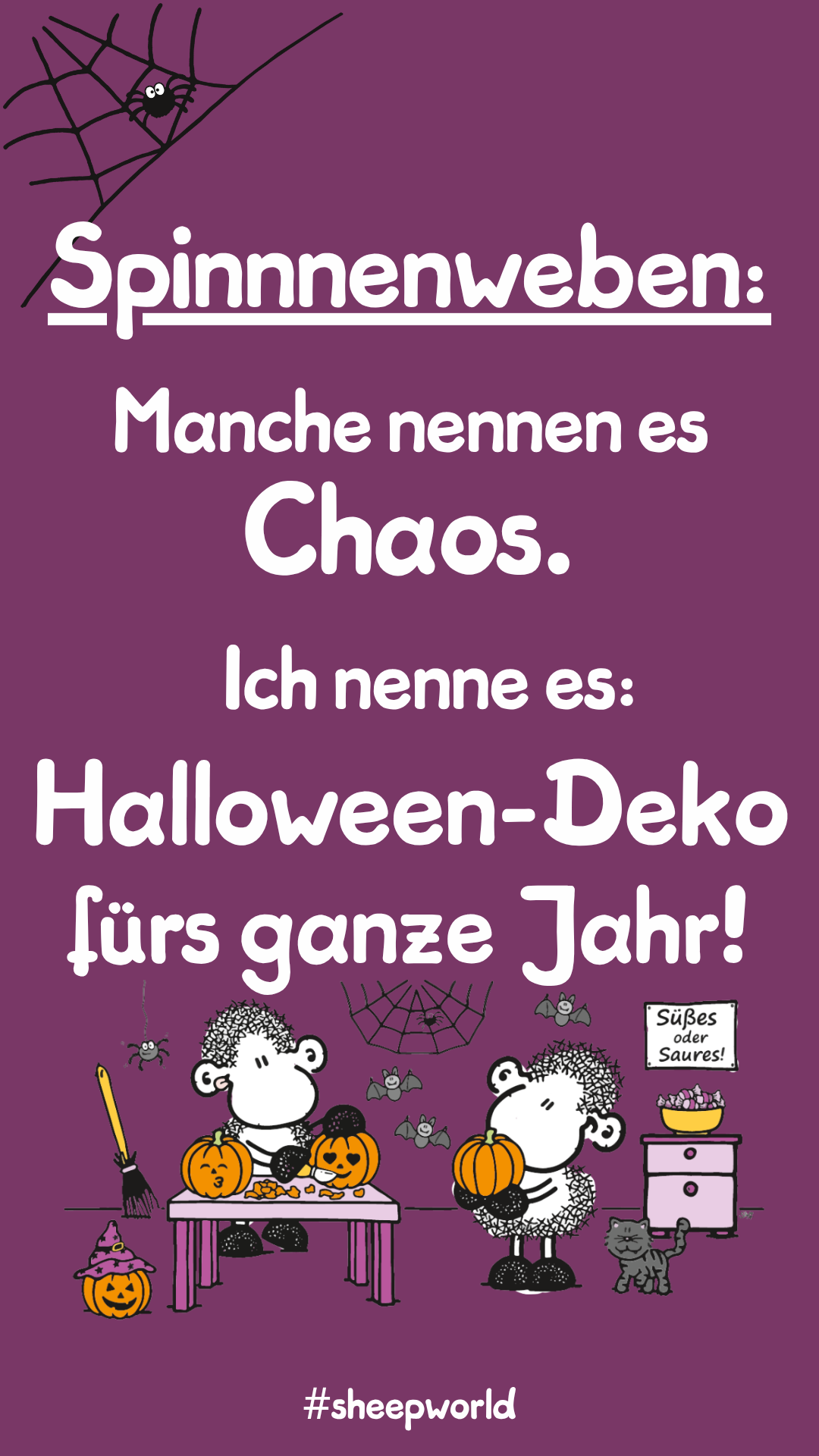 sheepworld Halloween Spruch Spinnenweben
