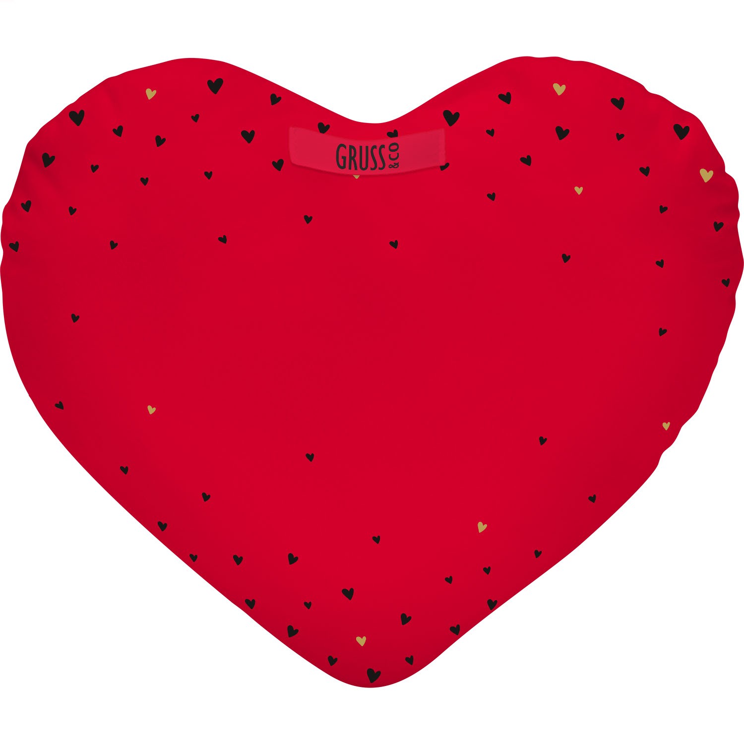 Rotes Herz-Plüschkissen mit schwarzen und goldenen Herzen