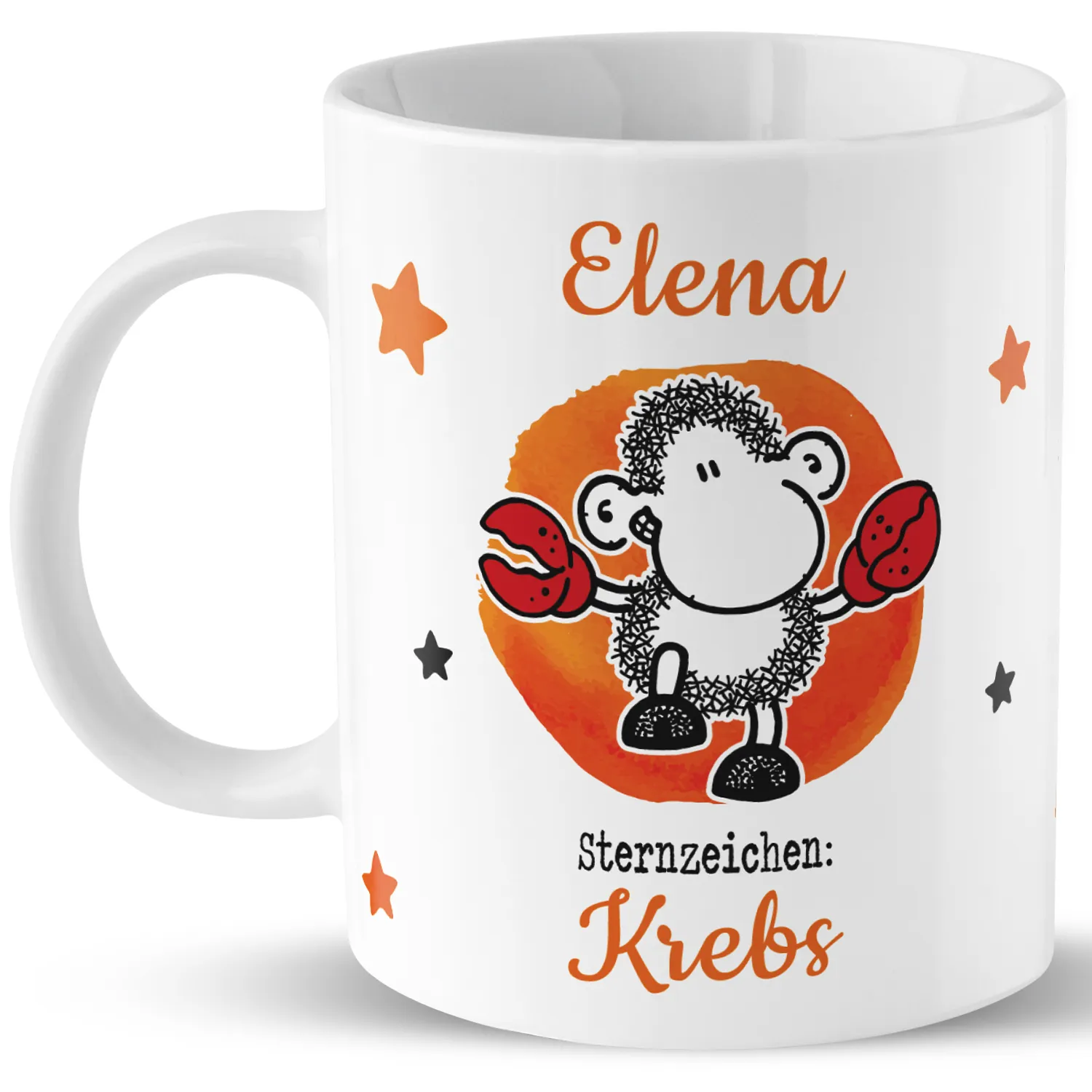 Tasse mit Sternzeichen »Krebs«, mit Namen, weiß, personalisiert