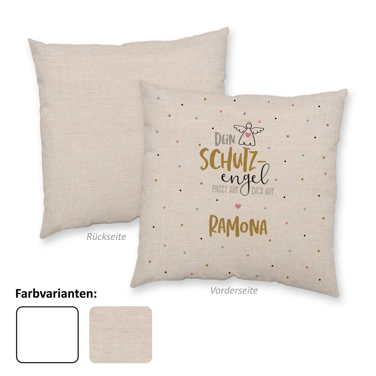Personalisierbares Kissen mit Schutzengel-Design in Canvas-Optik, mit Wunschnamen