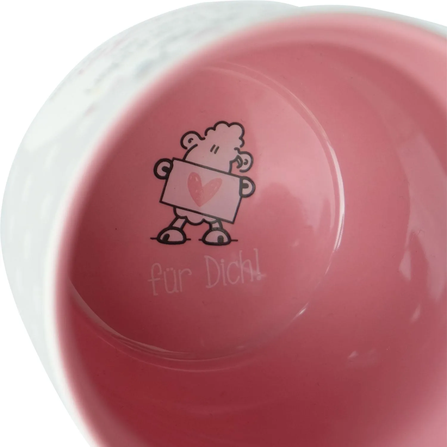 Porzellan-Tasse »Küsschen« mit Schäfchen-Motiv, rosa Innen, 60 cl