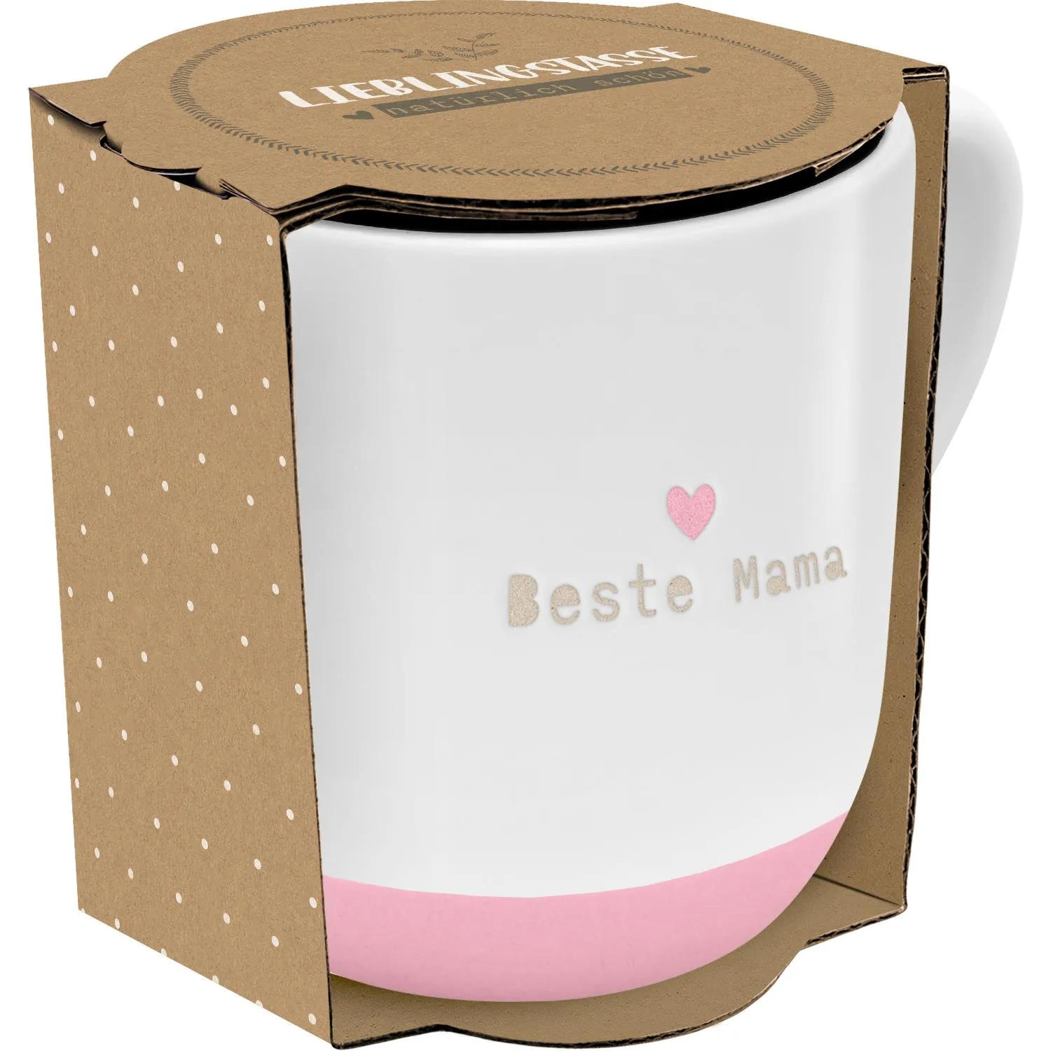 Weiße Steinzeug-Tasse mit Gravur 'Beste Mama' und pinkem Boden