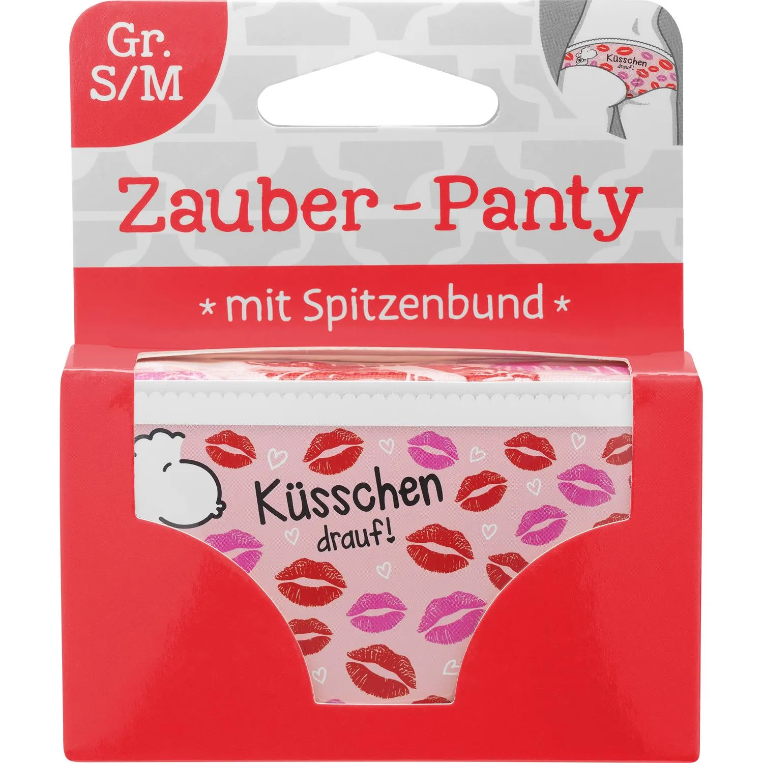 Zauber-Panty mit Spitzenbund, rosa Lippenmuster, Geschenkbox.
