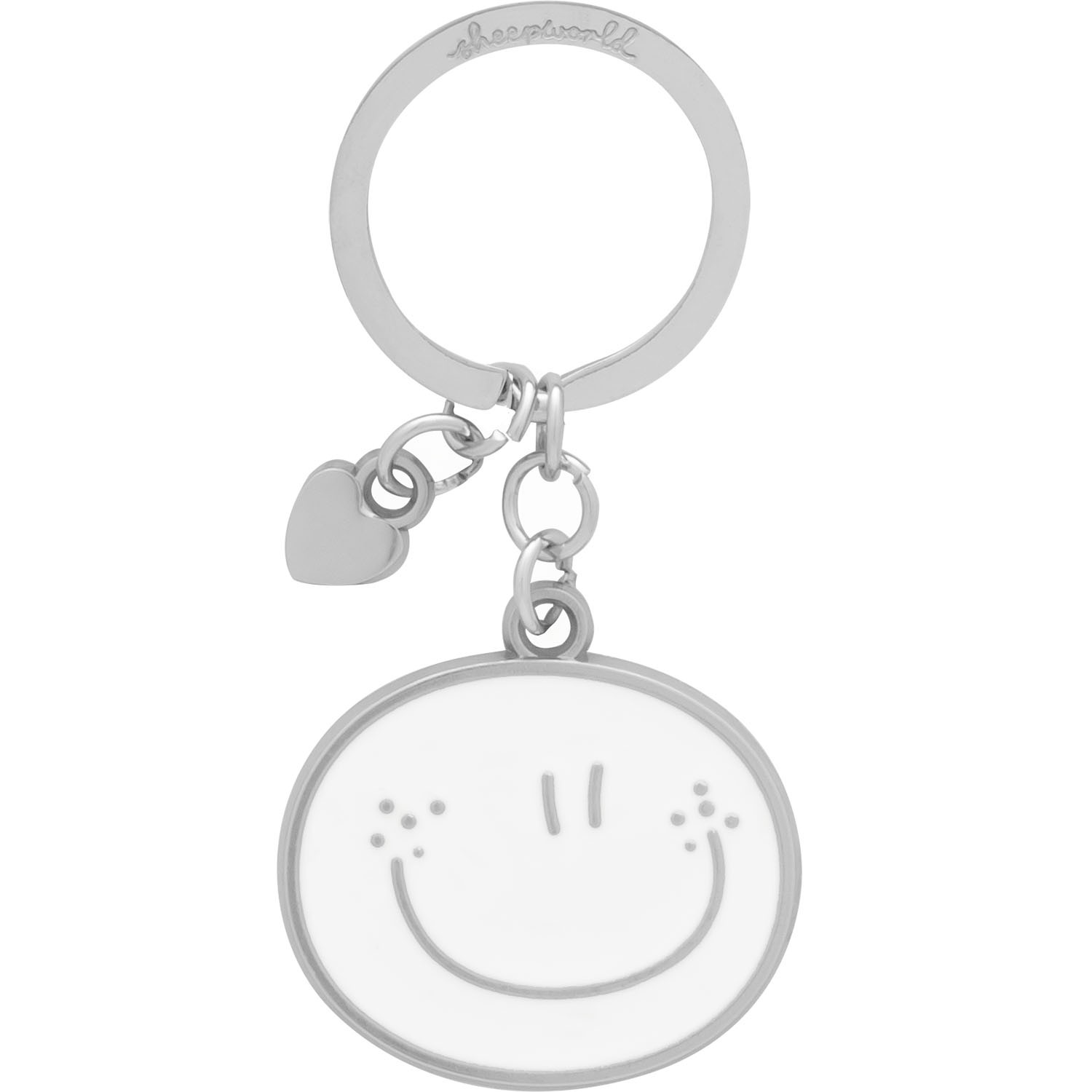Schlüsselanhänger ‚Für Zwei‘ mit Smiley-Gesicht und Herz aus Metall mit Emaille
