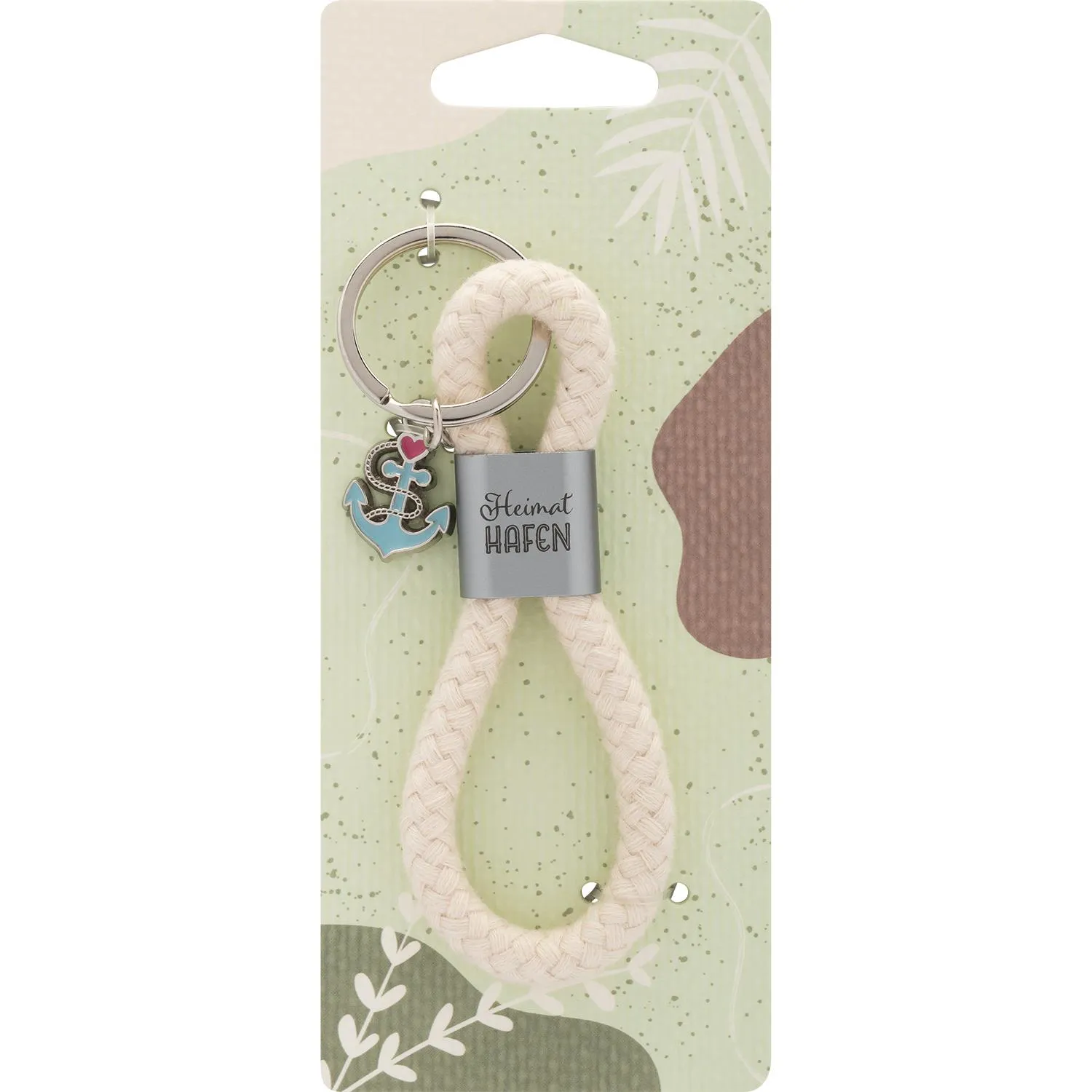 Schlüsselanhänger aus Baumwollkordel mit Anker-Charm und Schriftzug Heimat Hafen