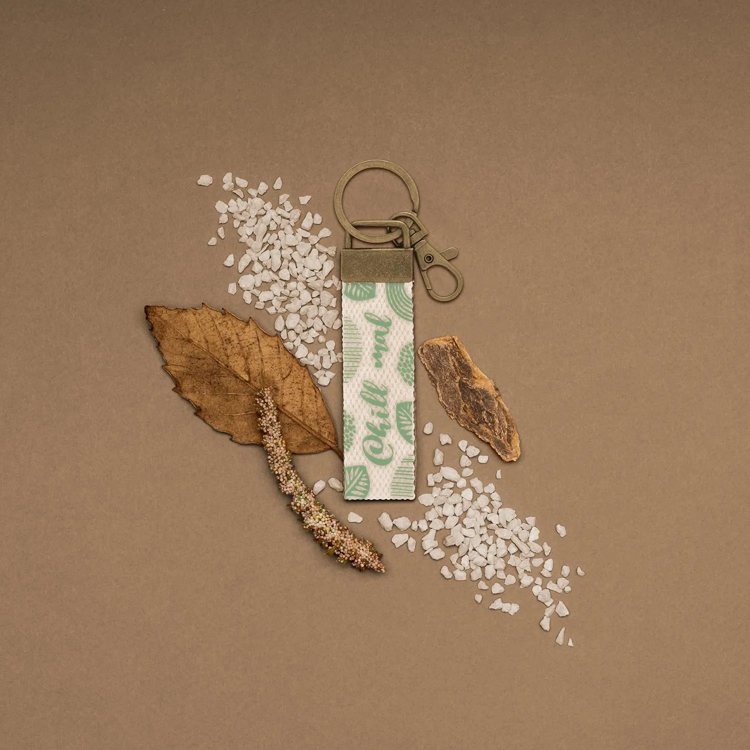 Canvas-Schlüsselanhänger mit grünem Muster und Metallring