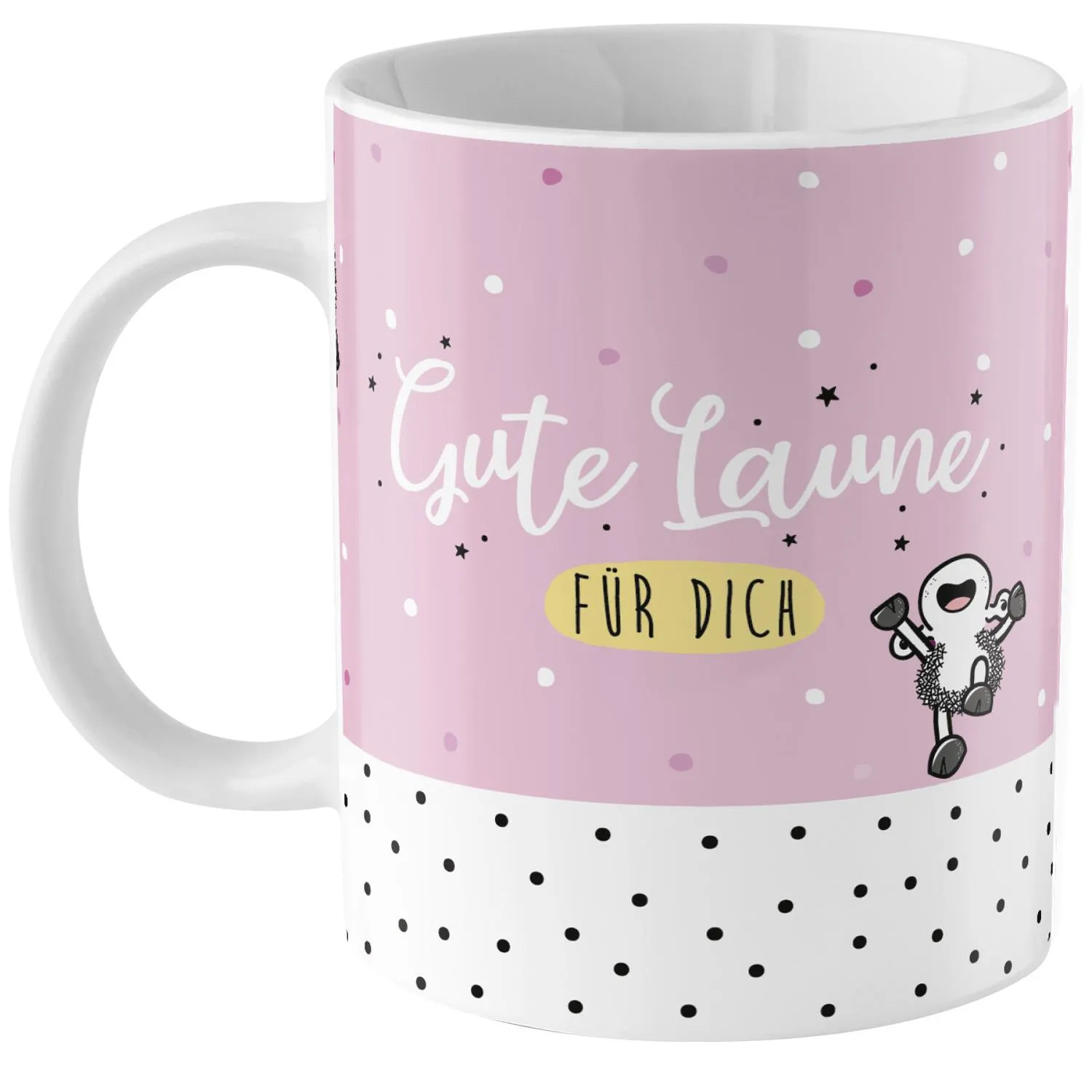 Pastellrosa Porzellantasse mit Schaf-Motiv und Spruch Gute Laune