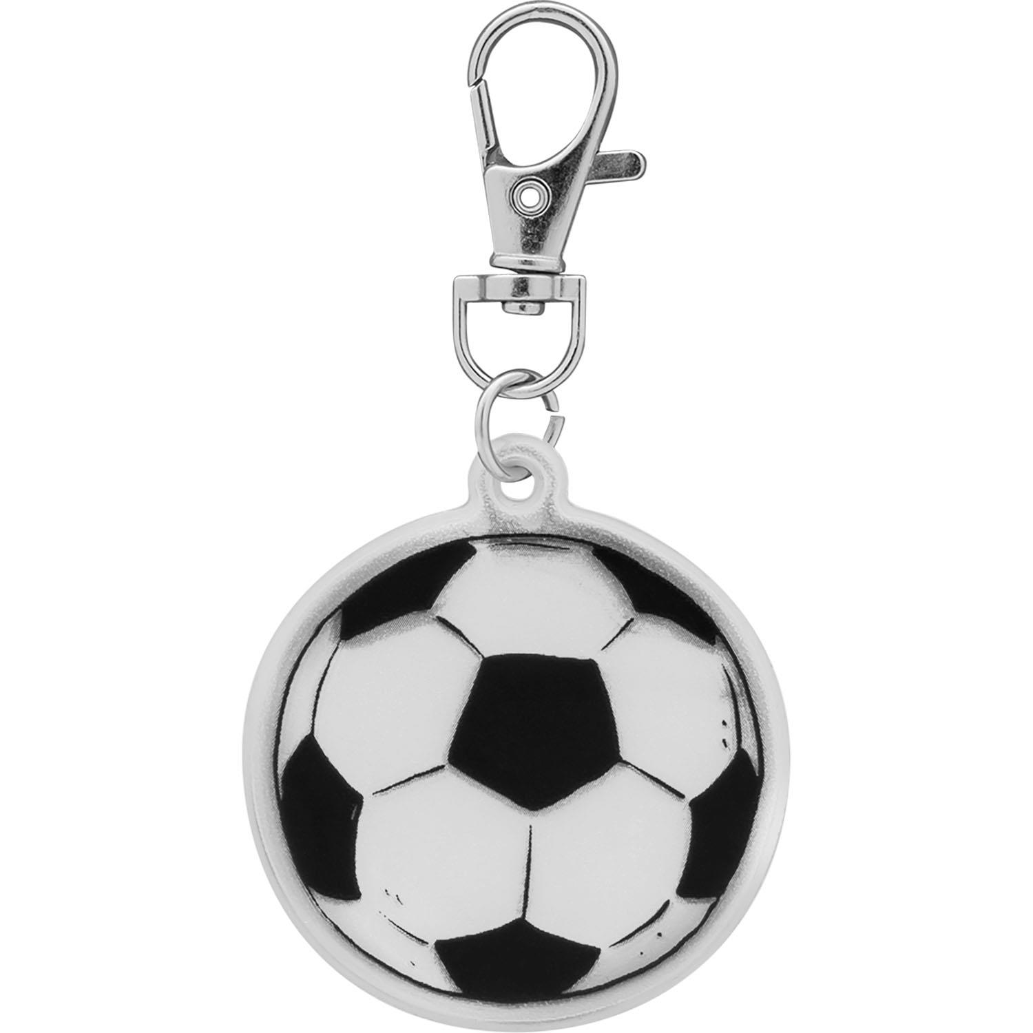 Silberner Schlüsselanhänger mit rundem, schwarz-weißen Fußball-Motiv
