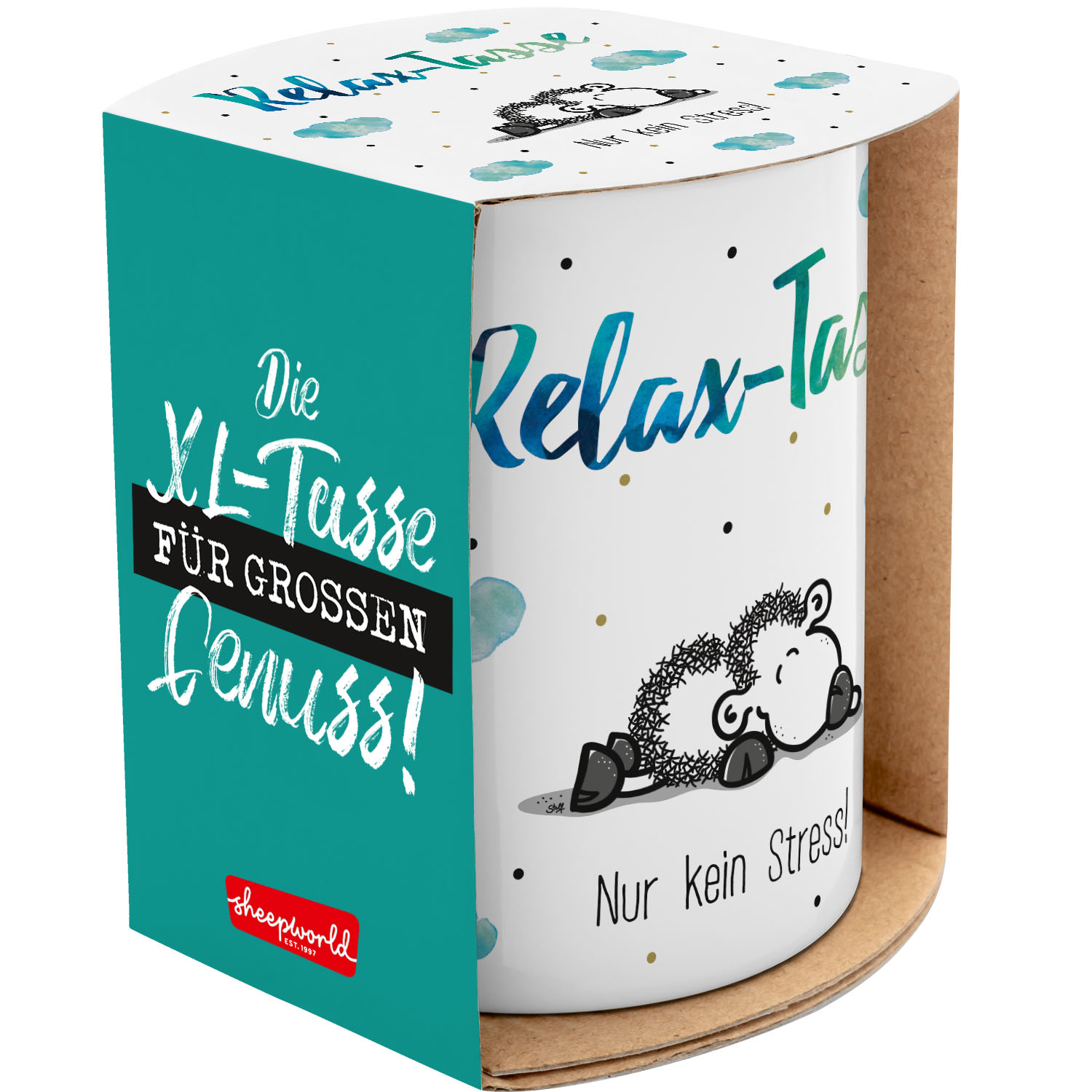 XL-Tasse Relax-Tasse aus Porzellan mit Schlaf-Schaf-Motiv in Geschenkverpackung