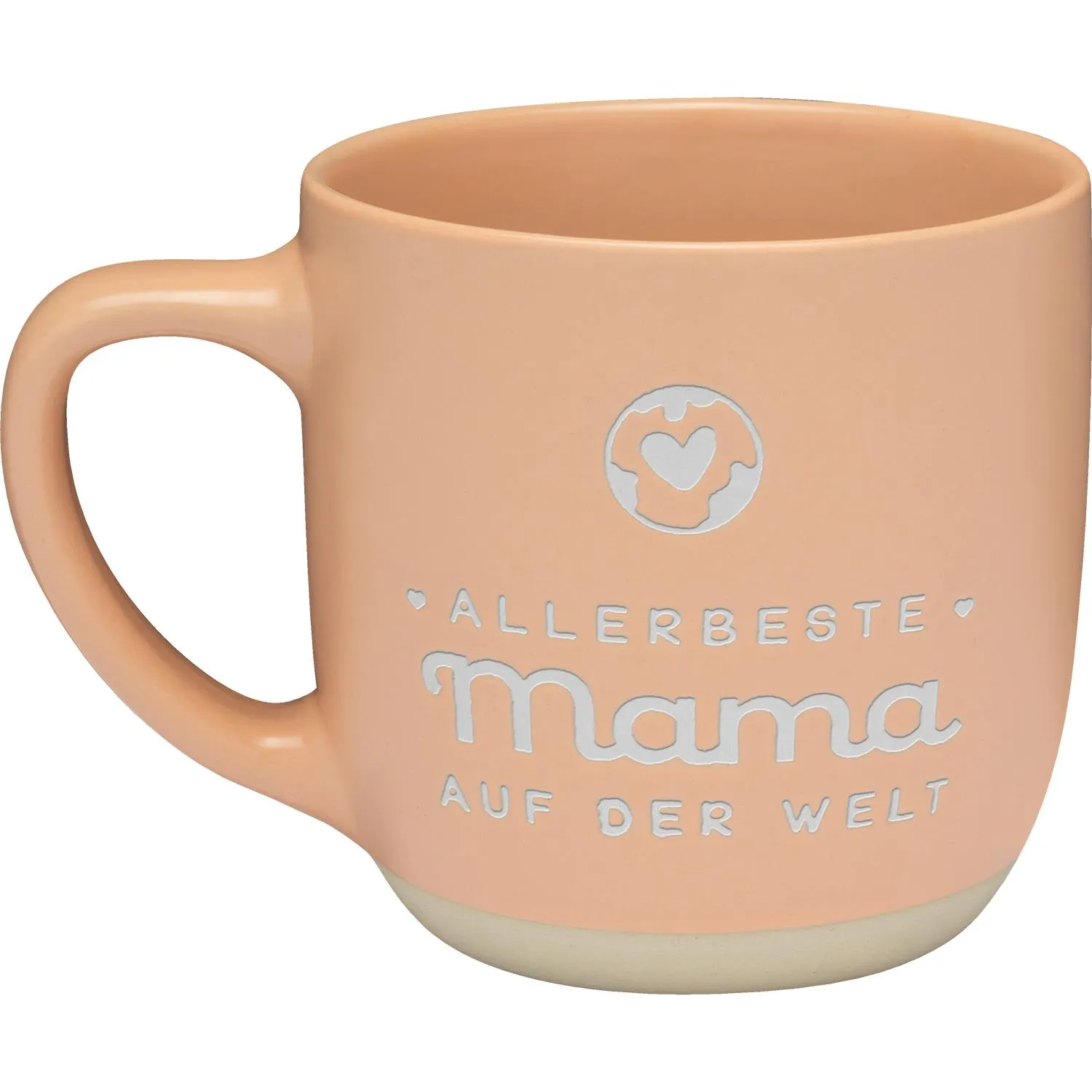 Pastellpink-beige Steinzeug-Tasse mit weißem Schriftzug 'Allerbeste Mama auf der Welt'