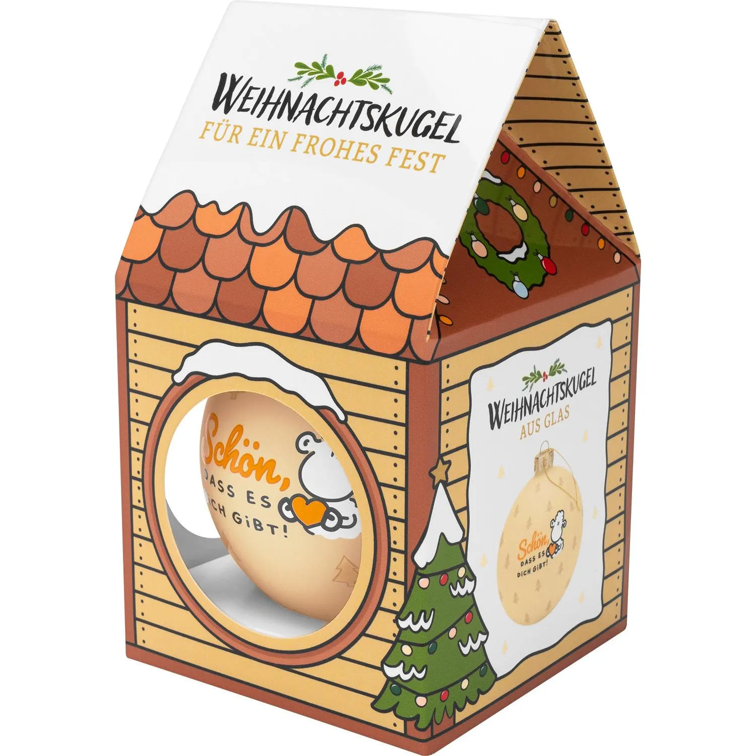 Glas-Weihnachtskugel in Geschenkverpackung, Motiv 'Schön, dass es Dich gibt!'