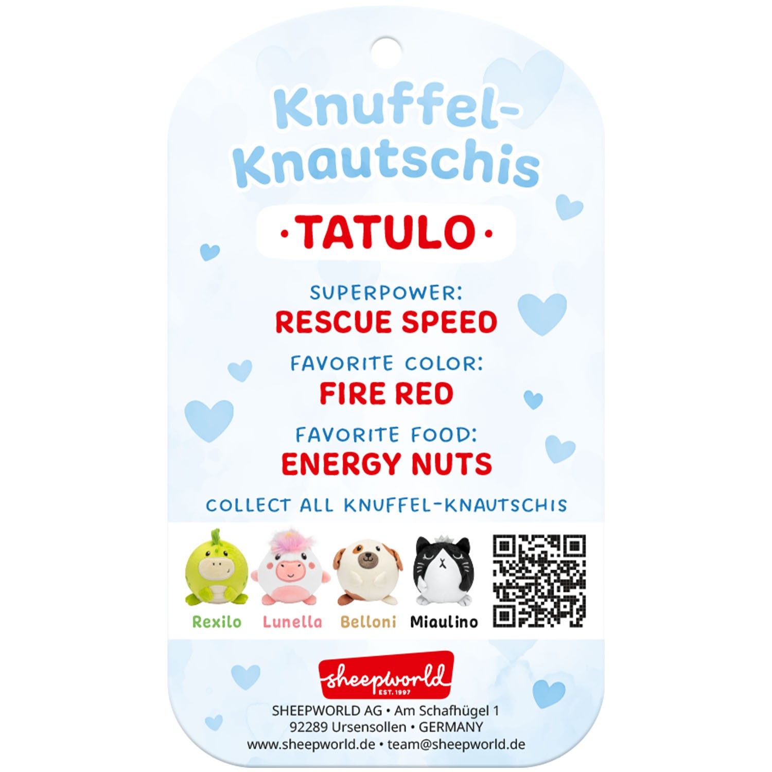 Weiches Knuffel-Knautschi Tatulo aus Polyester mit Memory Foam, 10,5 cm groß.