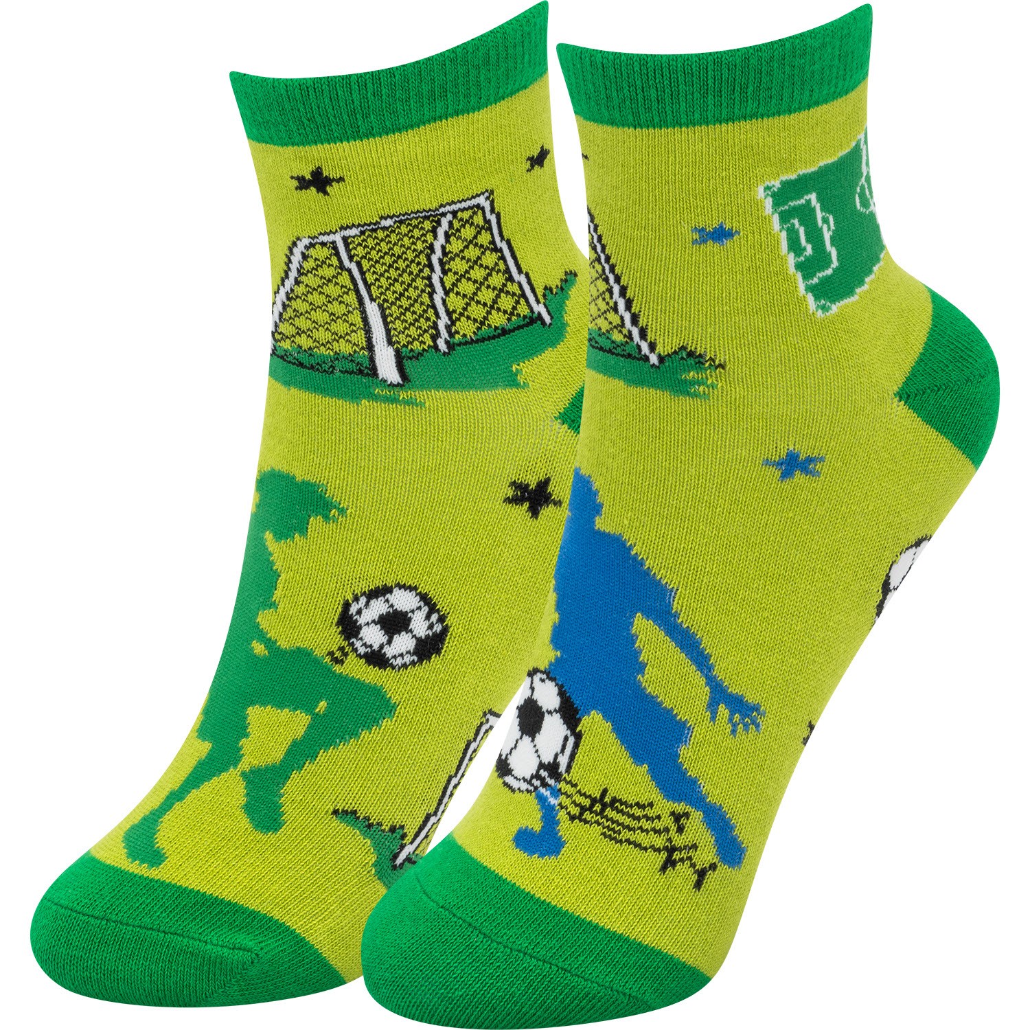 Neonlime Fußball-Socken mit Tor- und Ballmotiven