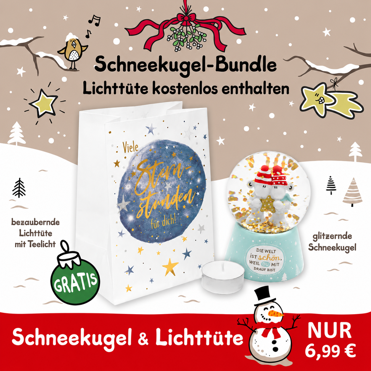 Schneekugel-Set »Schäfchen – Lichtertüte gratis.«