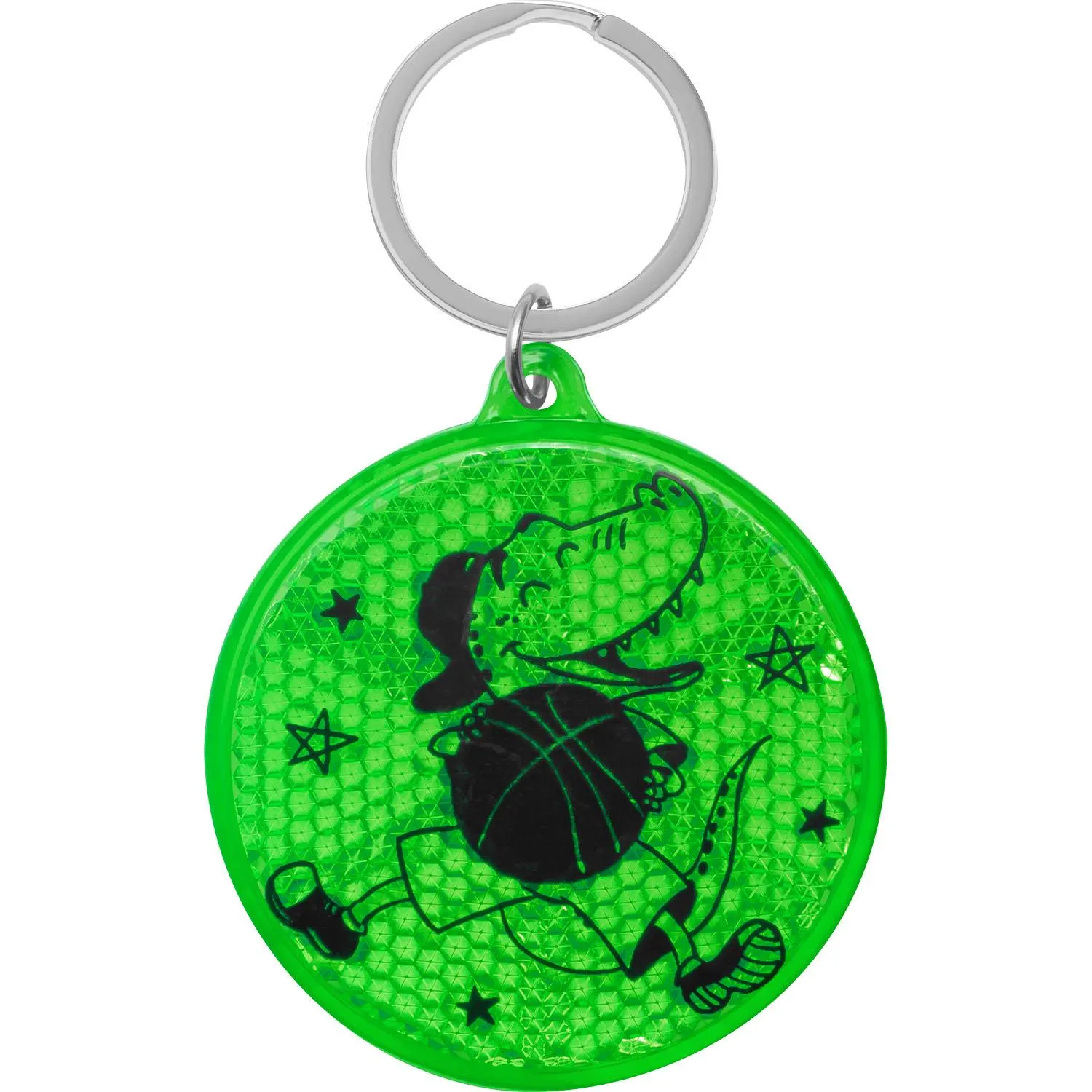 Runder, leuchtender grüner Reflektor mit Dino-Basketball-Motiv aus Kunststoff