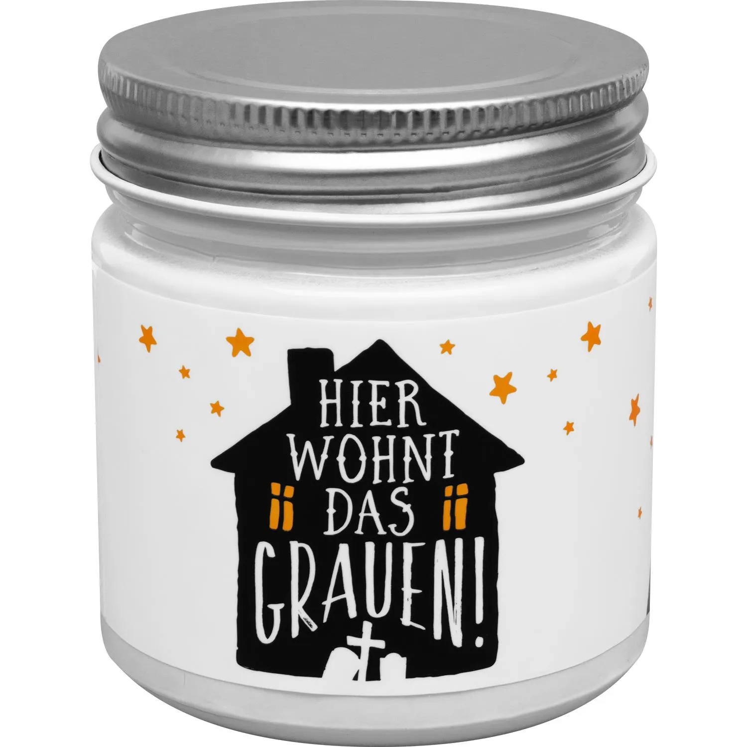 Kerze im Glas »Hier wohnt das Grauen!«