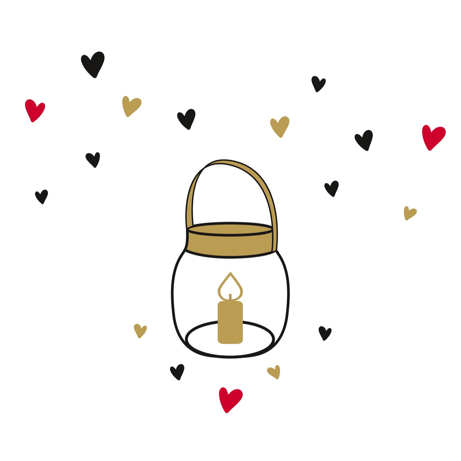 Windlicht »Schatz« aus Glas mit goldener Metallfassung und Garn-Henkel.