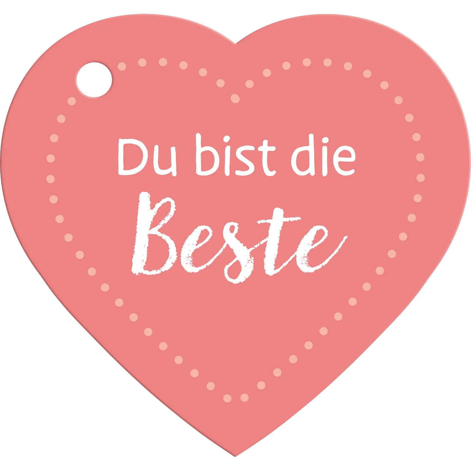 Pinkes, herzförmiges Geschenkanhänger mit weißem Schriftzug 'Du bist die Beste'