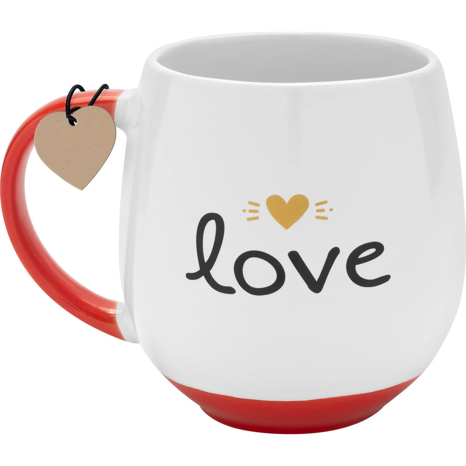 Weiße Porzellan-Tasse mit rotem Henkel und Love-Schriftzug