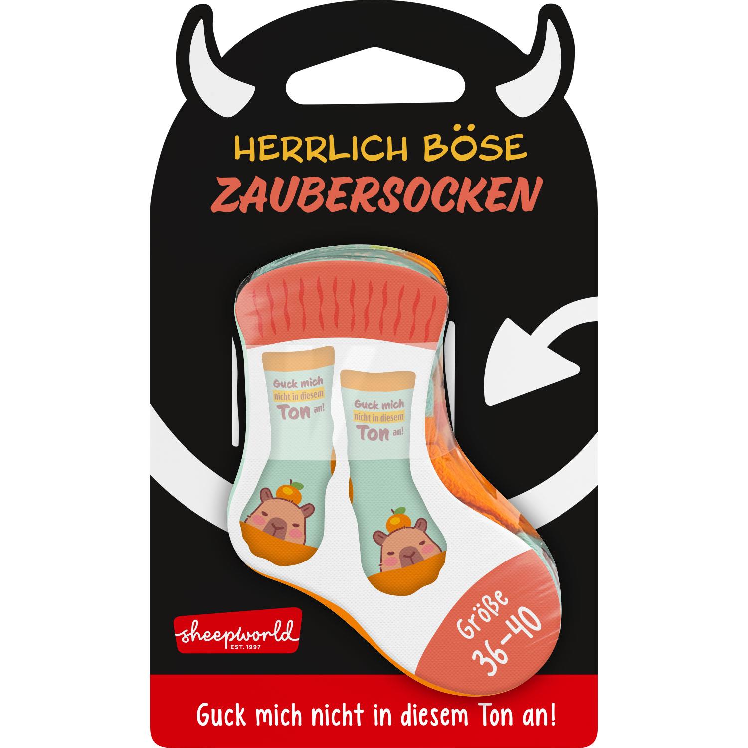 Zaubersocken mit Bärenmotiven in Pastell; Spruch Guck mich nicht in diesem Ton an; Größe 36-40
