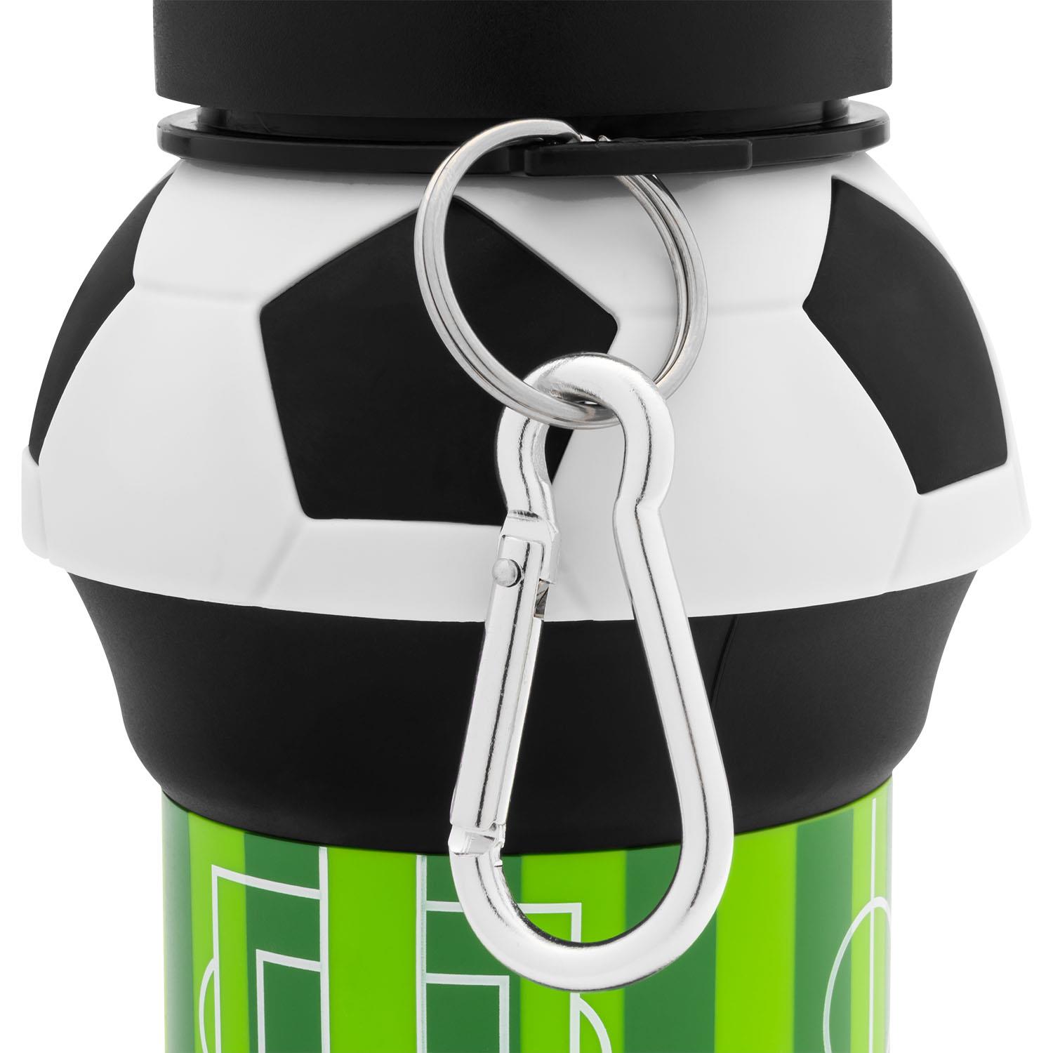 Trinkflasche im Fußball-Design mit Karabiner, faltbar, 550 ml, grün-weiß-schwarz