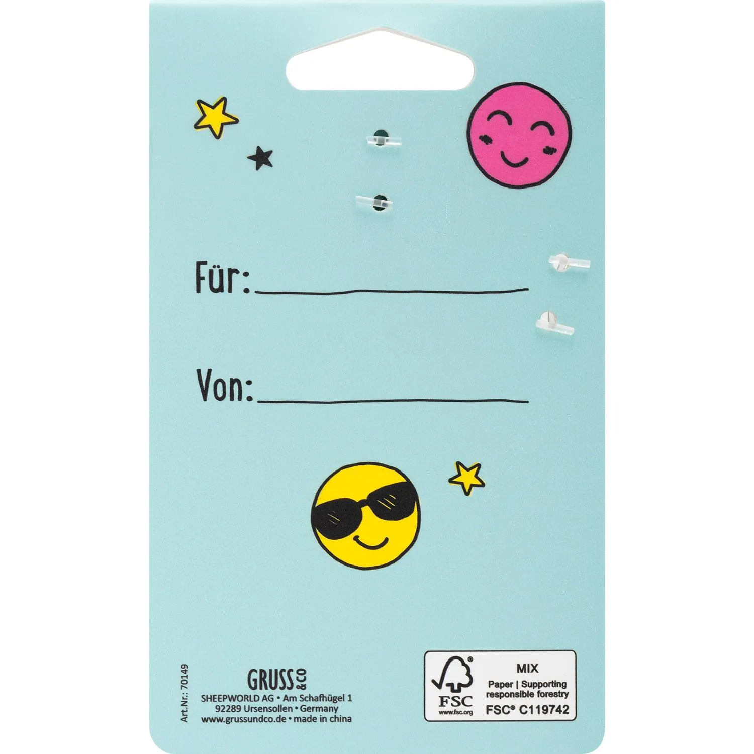 Reflektor mit Smiley-Motiv auf Headerkarte, 11,5 x 5,5 cm, inkl. Karabinerhaken