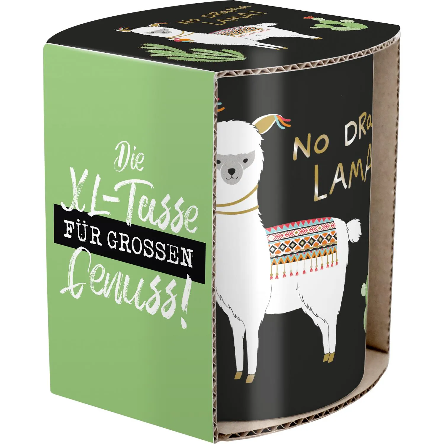 XL-Tasse mit Lama-Motiv No Drama Lama in Geschenkbox