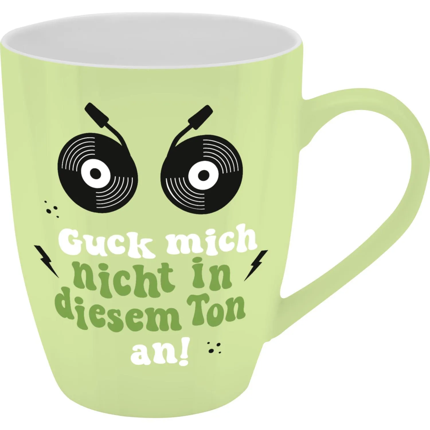 Pastellgrüner Becher mit Spruch und Augenmotiv, Geschenkbox, 350 ml