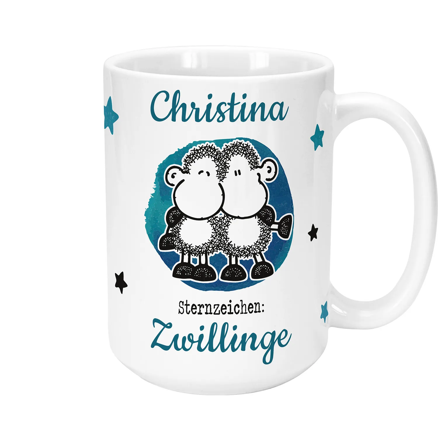 XL-Tasse mit Sternzeichen »Zwillinge«, mit Namen, weiß, personalisiert